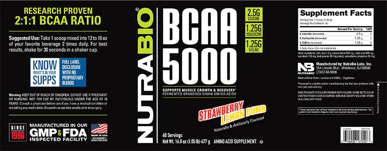 Foto 3 pulgar | Bcaa En Polvo Nutrabio Bcaa 5000 Vegano Fermentado 60 Porciones - Venta Internacional.