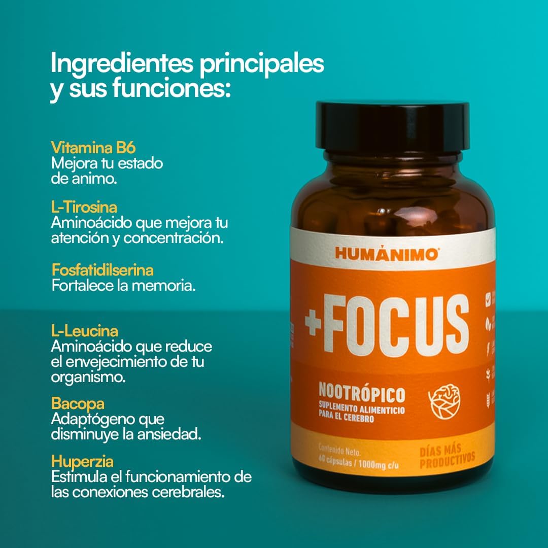 Foto 4 pulgar | Suplementi +Focus Nootrópico Humánimo 60 Capsulas