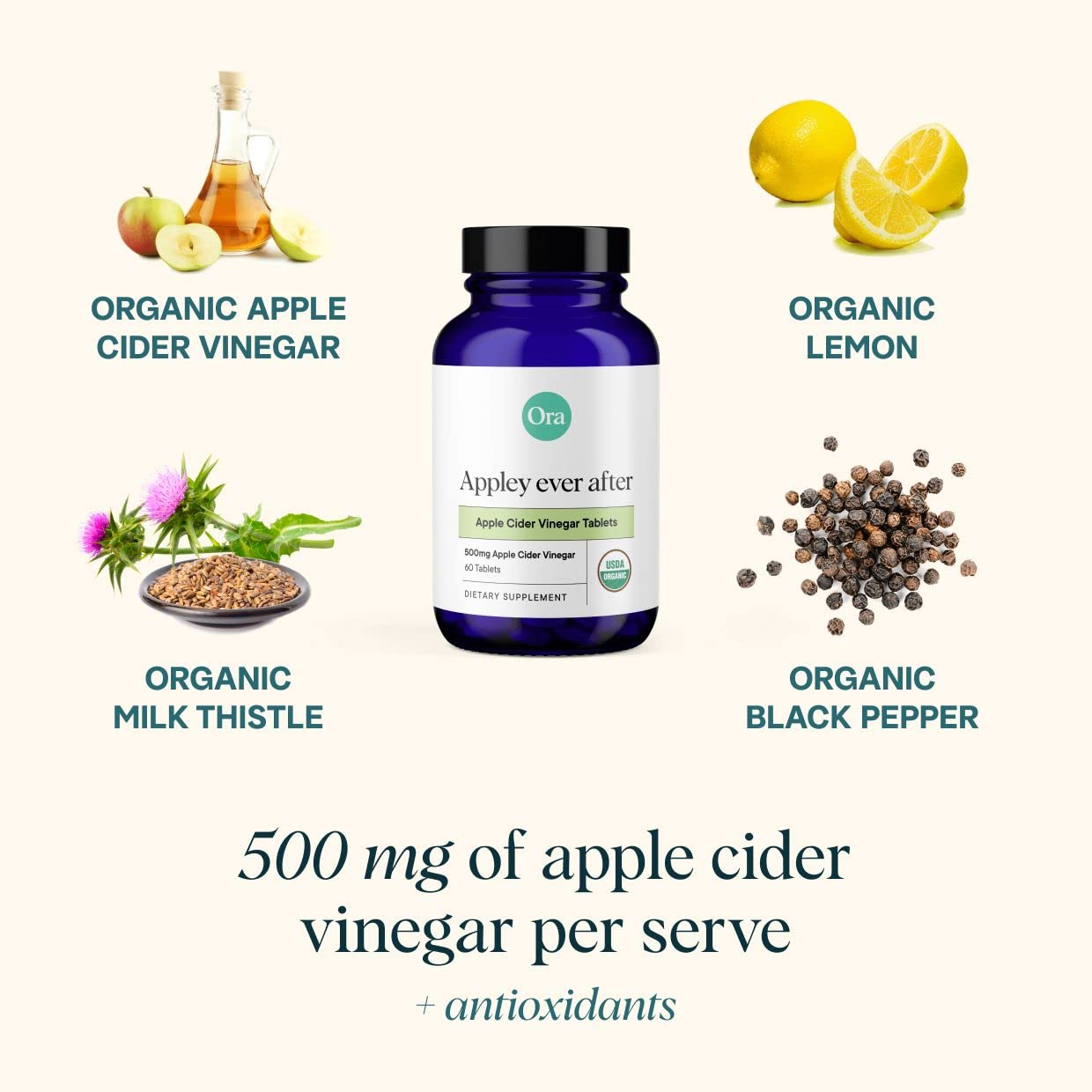Foto 3 pulgar | Píldoras de Vinagre de Sidra de Manzana Orgánico Supplement 60 Tabletas - Venta Internacional