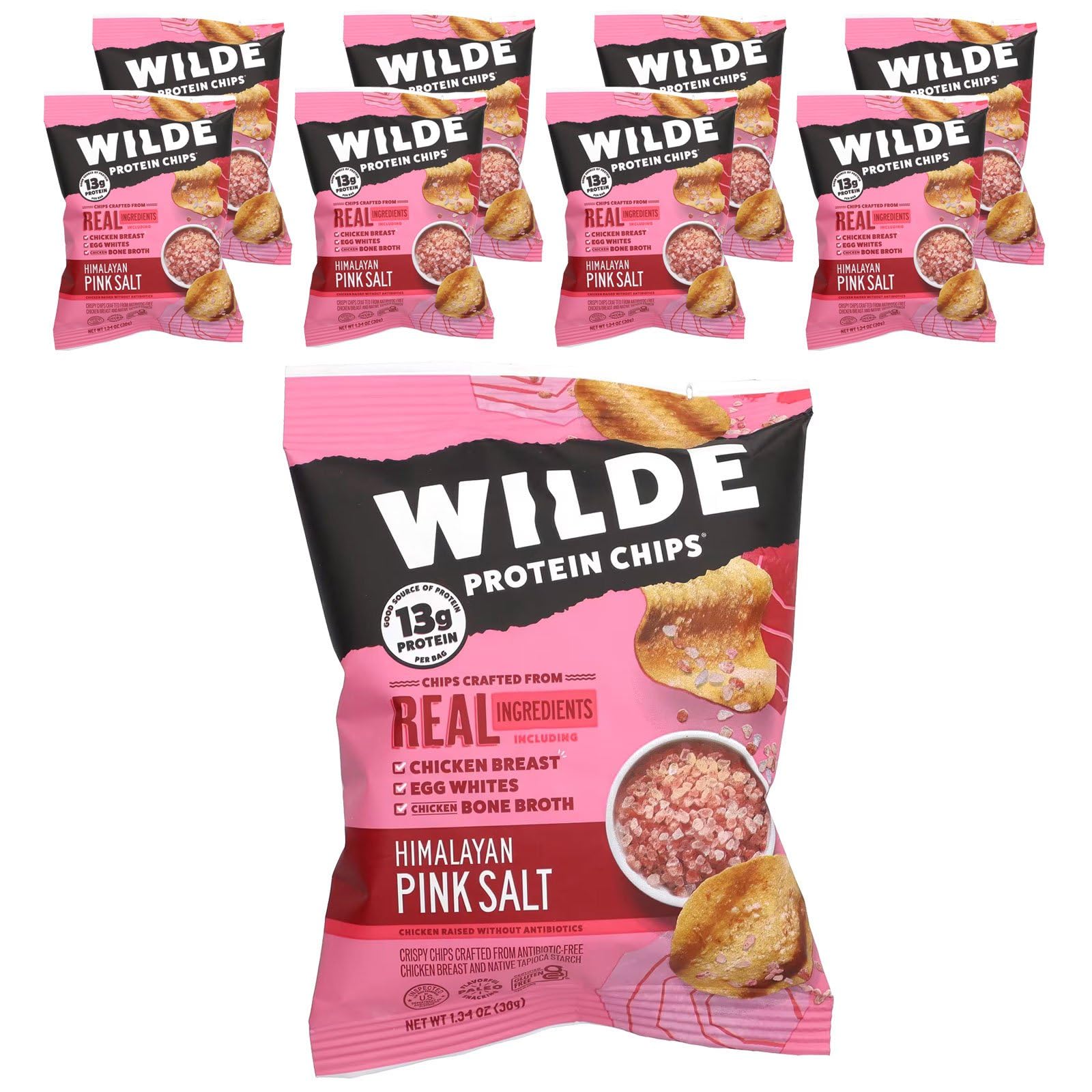 Foto 2 pulgar | Protein Chips Wilde Brands Sal Rosa Del Himalaya, 8 X 38 G - Venta Internacional.