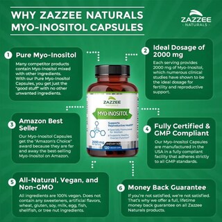 Foto 2 | Zazzee Myo-Inositol 2000 mg 120 Cápsulas | Fertilidad Femenina, SOP y Equilibrio Hormonal