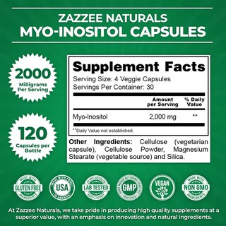 Foto 4 | Zazzee Myo-Inositol 2000 mg 120 Cápsulas | Fertilidad Femenina, SOP y Equilibrio Hormonal