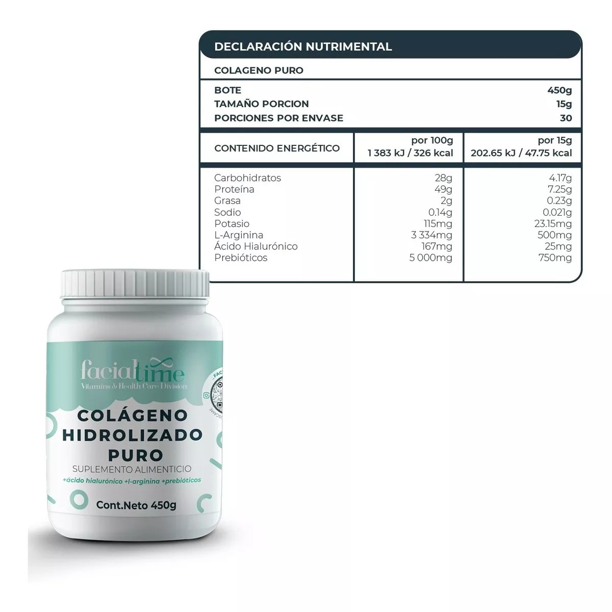 Foto 3 pulgar | Colágeno Hidrolizado Facialtime 2 Botellas de 450 g C/U
