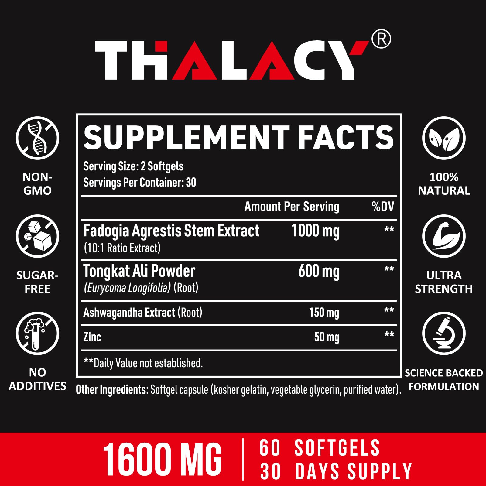 Foto 4 pulgar | Suplemento Thalacy Fadogia Agrestis Tongkat Ali 1600 Mg - Venta Internacional.