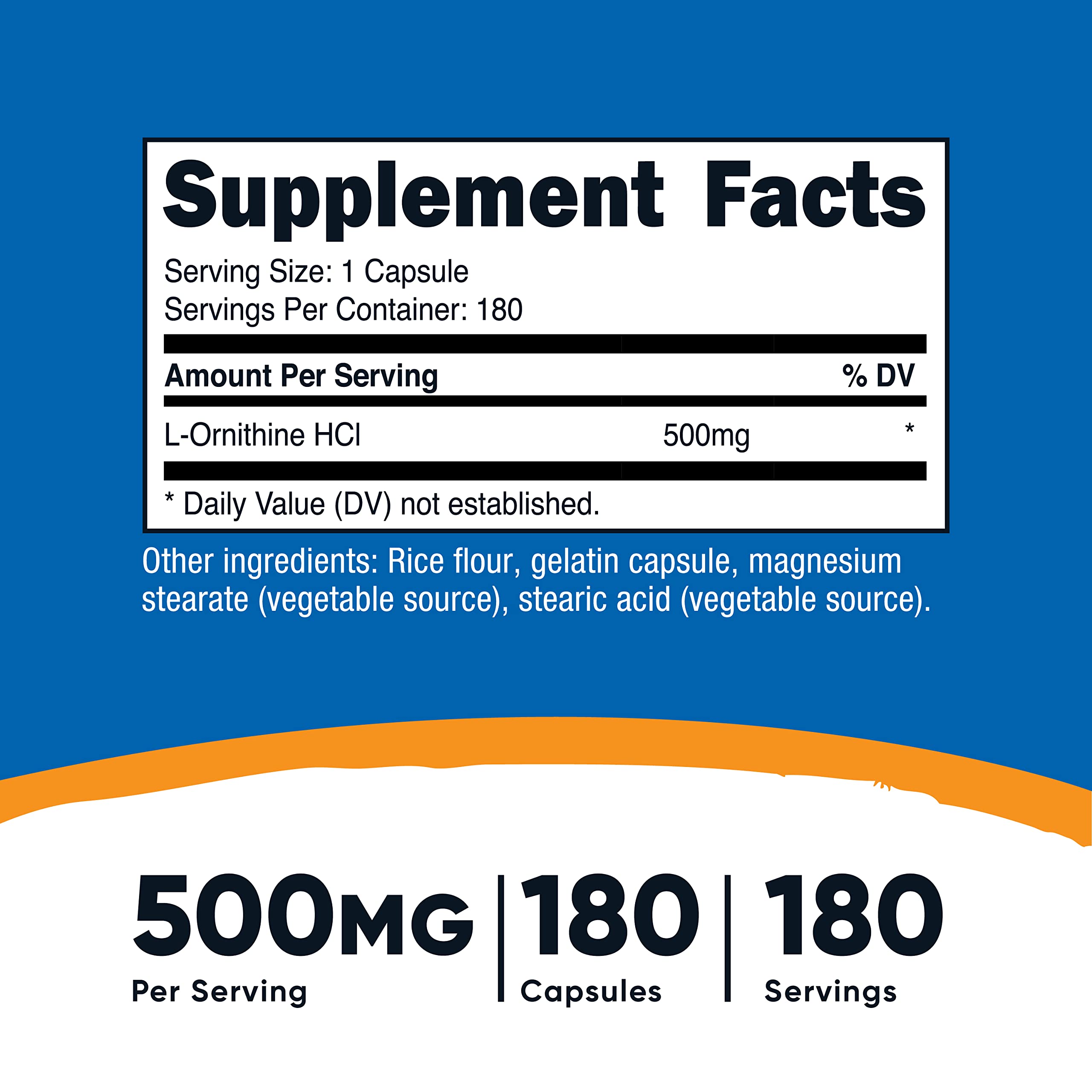 Foto 2 | Suplemento Nutricost L-ornitina 500 Mg 180 Cápsulas (3 Botellas) - Venta Internacional.
