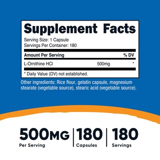 Foto 2 | Suplemento Nutricost L-ornitina 500 Mg 180 Cápsulas (3 Botellas) - Venta Internacional.