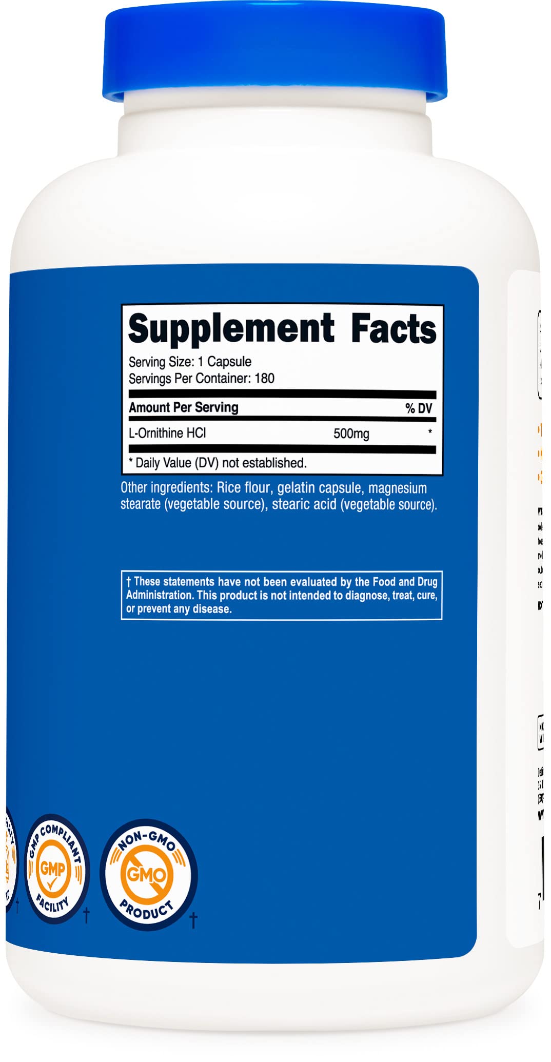 Foto 5 | Suplemento Nutricost L-ornitina 500 Mg 180 Cápsulas (3 Botellas) - Venta Internacional.