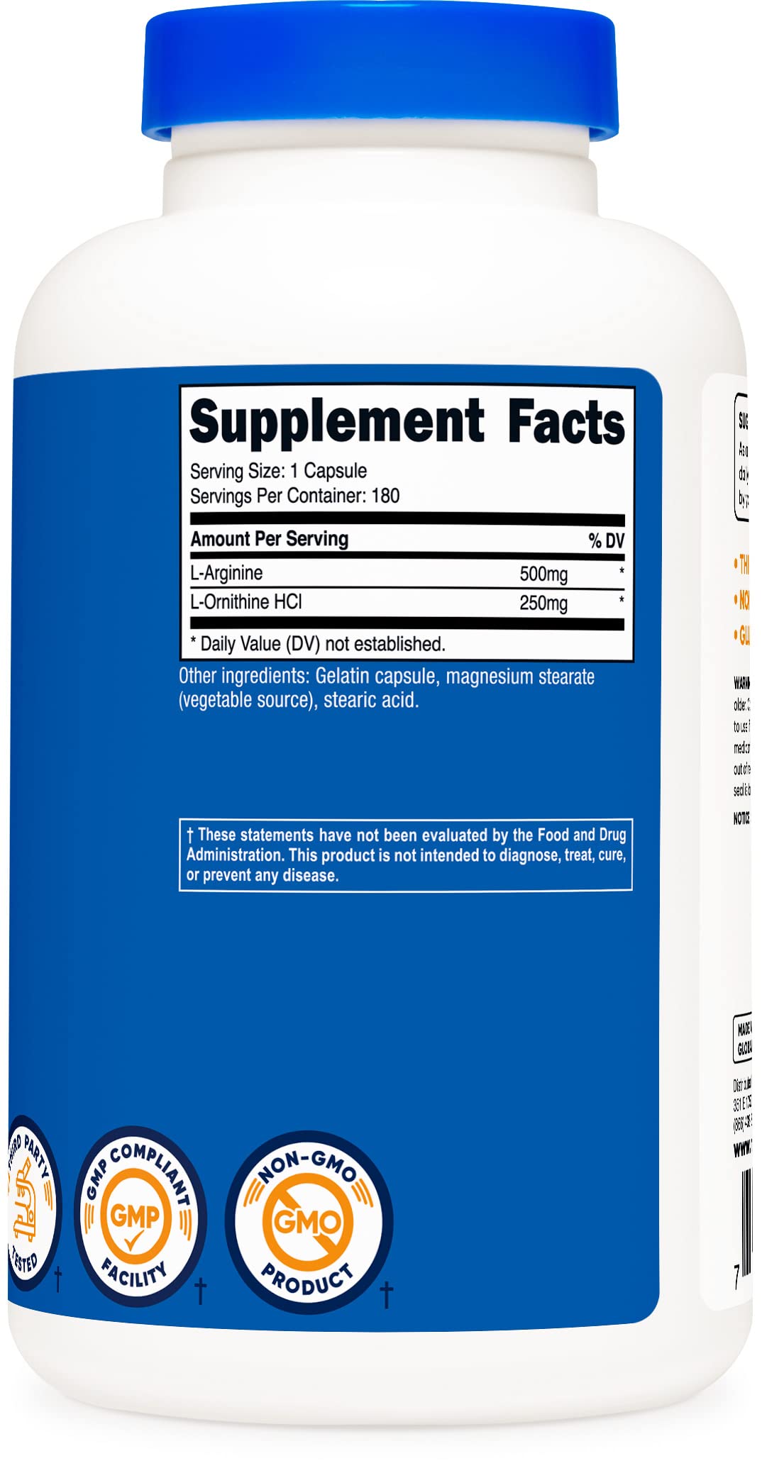 Foto 5 pulgar | Suplemento Nutricost L-arginina L-ornitina 750 Mg 180 Cápsulas - Venta Internacional.