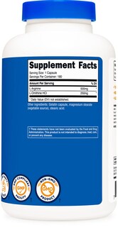 Foto 4 | Suplemento Nutricost L-arginina L-ornitina 750 Mg 180 Cápsulas - Venta Internacional.