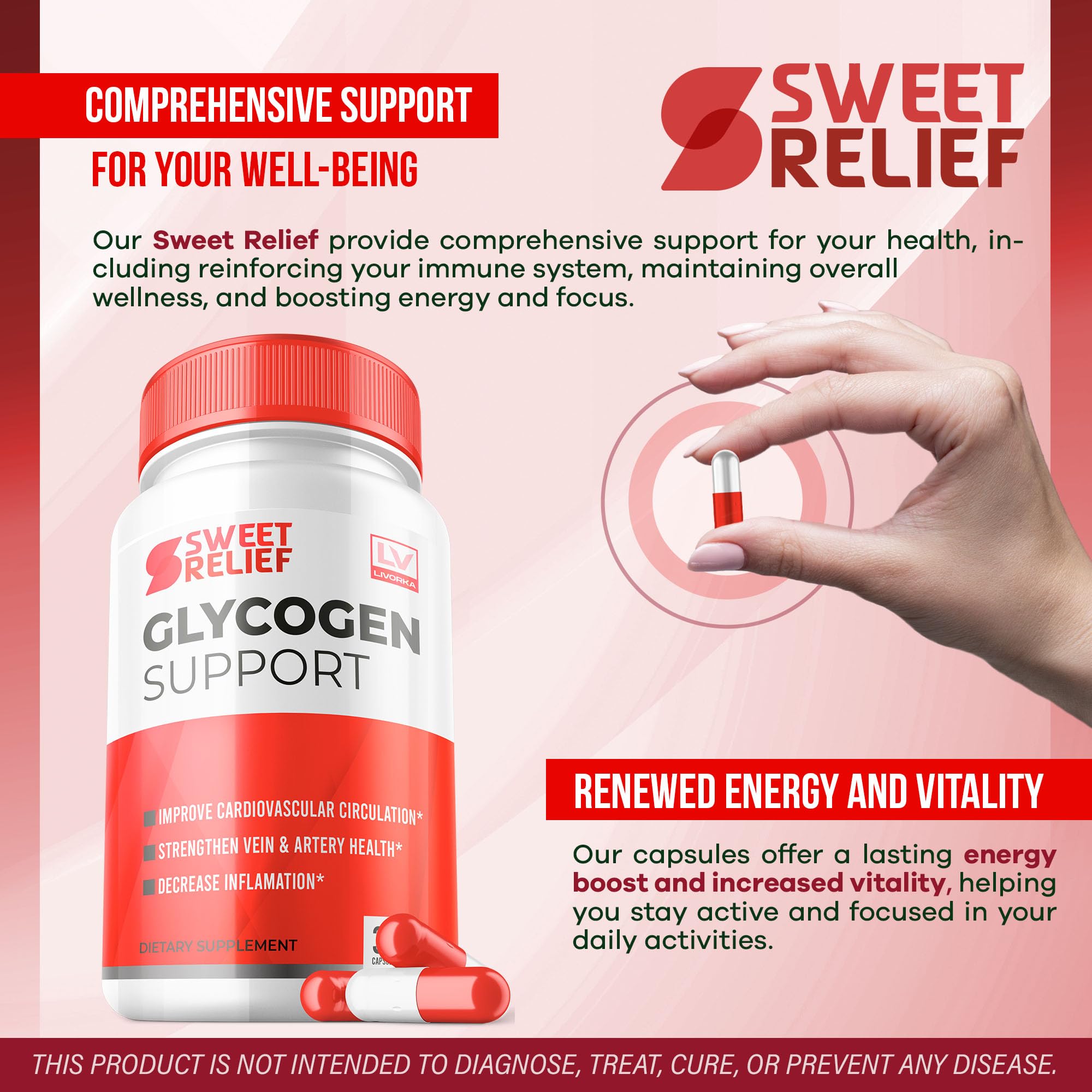 Foto 3 pulgar | Suplemento Livorka Sweet Relief, Cápsulas De Glucógeno, 90 Cápsulas - Venta Internacional.