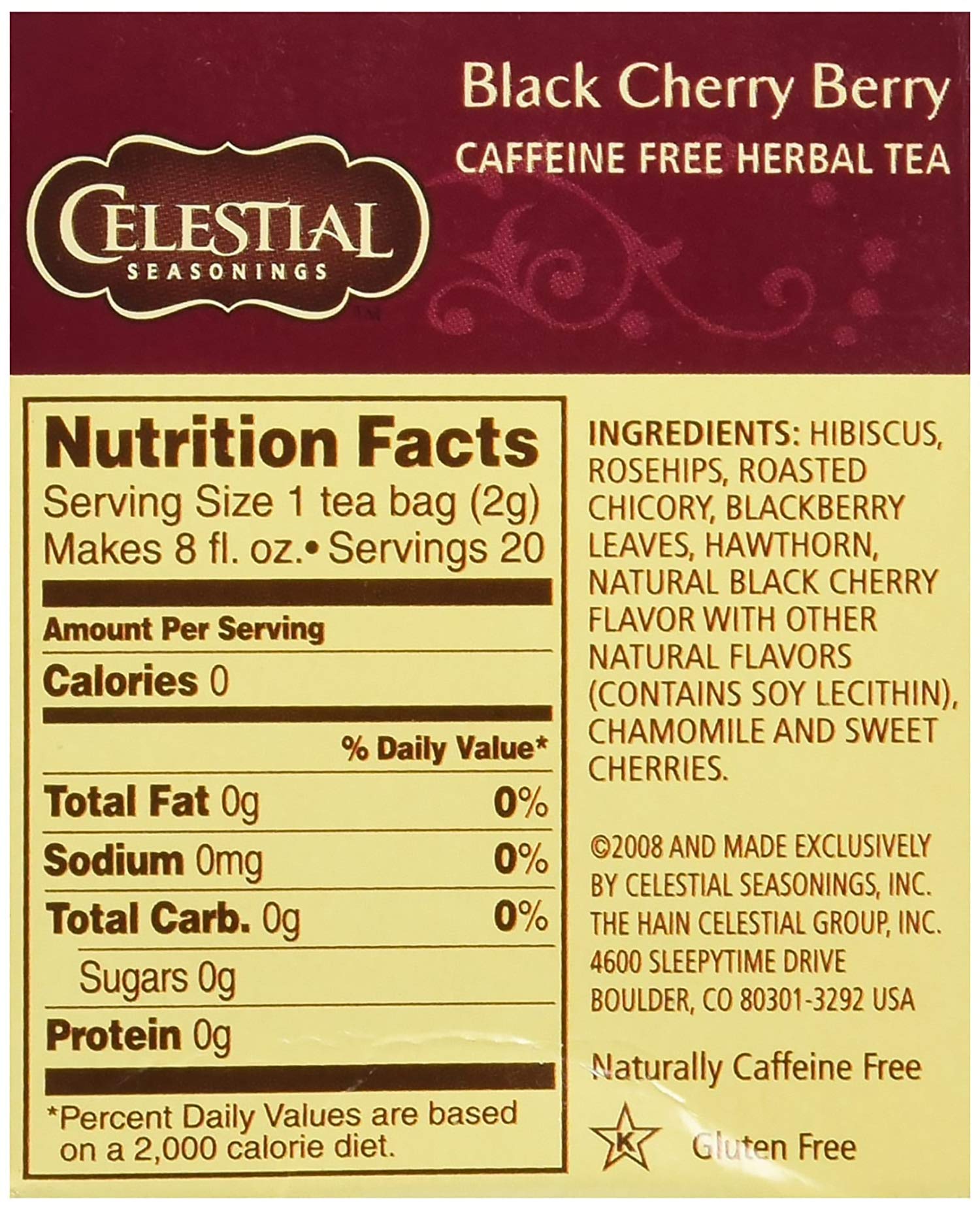 Foto 3 pulgar | Tea Celestial Seasonings Black Cherry Berry 20 Bolsitas - Venta Internacional.