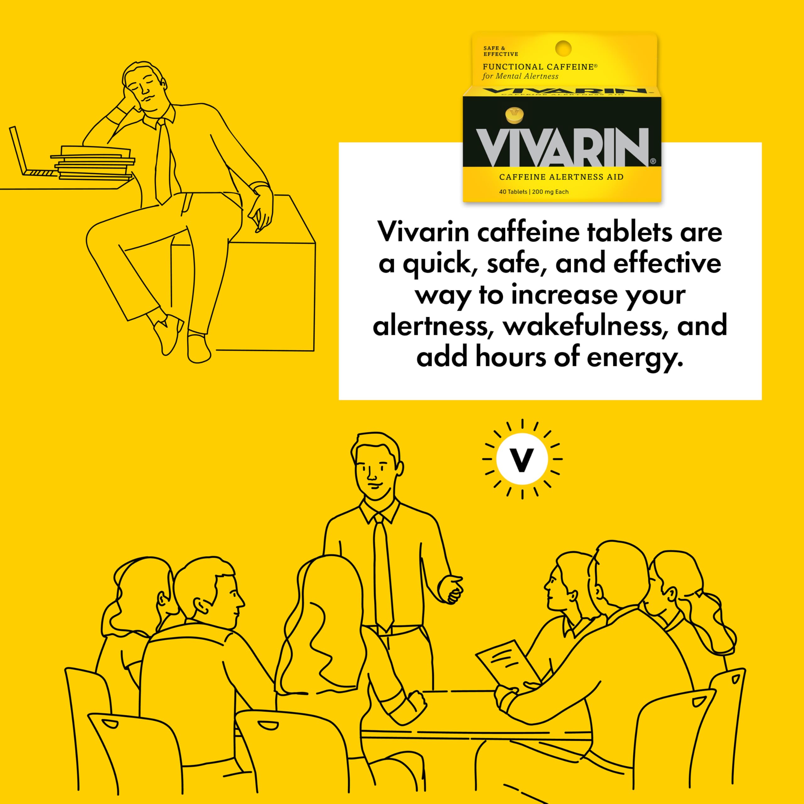 Foto 5 pulgar | Píldoras De Cafeína Vivarin, 200 Mg, Suplemento Energético De Cafeína, 40 Tabletas - Venta Internacional.