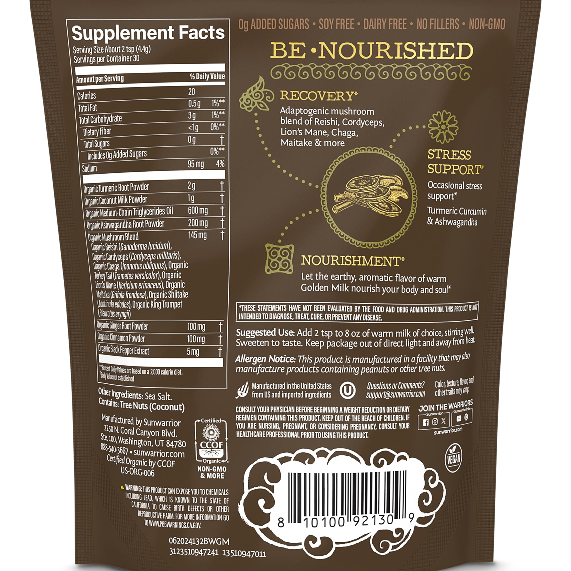 Foto 3 pulgar | Leche Dorada En Polvo Sunwarrior Organic 90 G (30 Srv) - Venta Internacional.