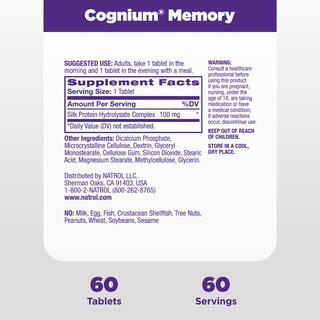 Foto 5 | Suplemento Natrol Cognium Memory Silk Protein 100 Mg 60 Comprimidos - Venta Internacional