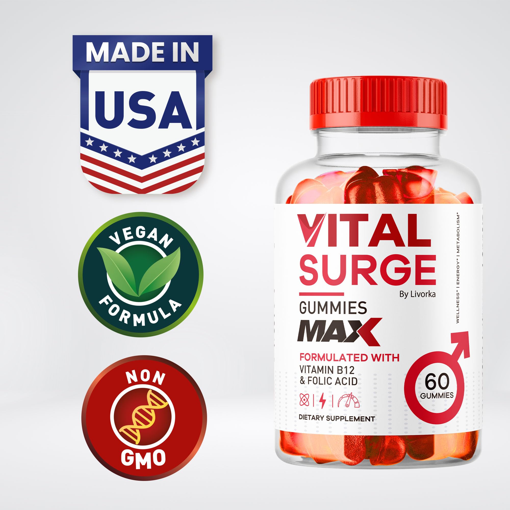 Foto 2 | Gomitas Vital Surge Male Performance 1050 Mg 60 Unidades - Venta Internacional.