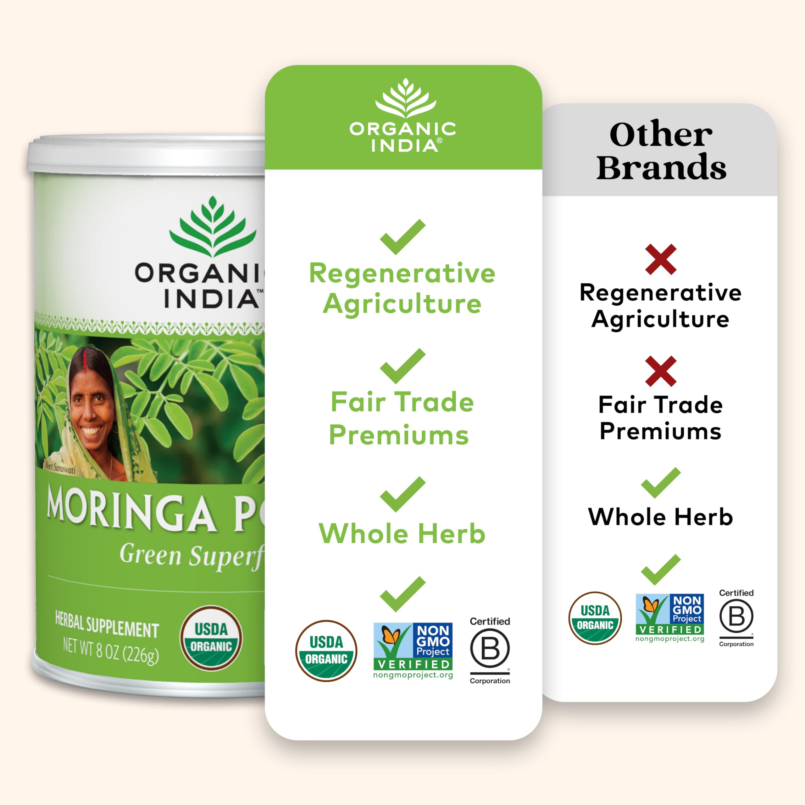 Foto 6 pulgar | Suplemento Organic India Moringa En Polvo 240 Ml Vegano - Venta Internacional.