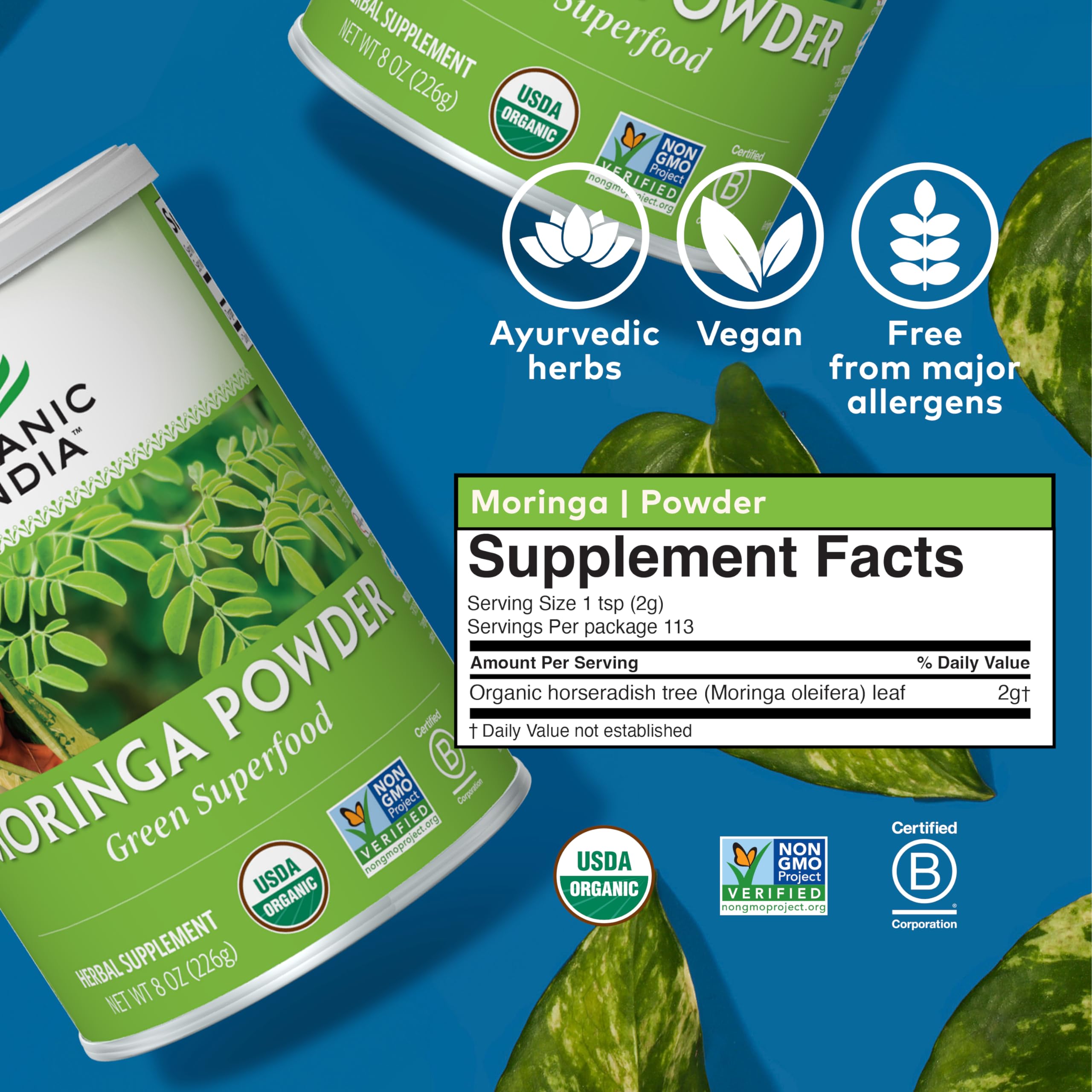 Foto 8 pulgar | Suplemento Organic India Moringa En Polvo 240 Ml Vegano - Venta Internacional.