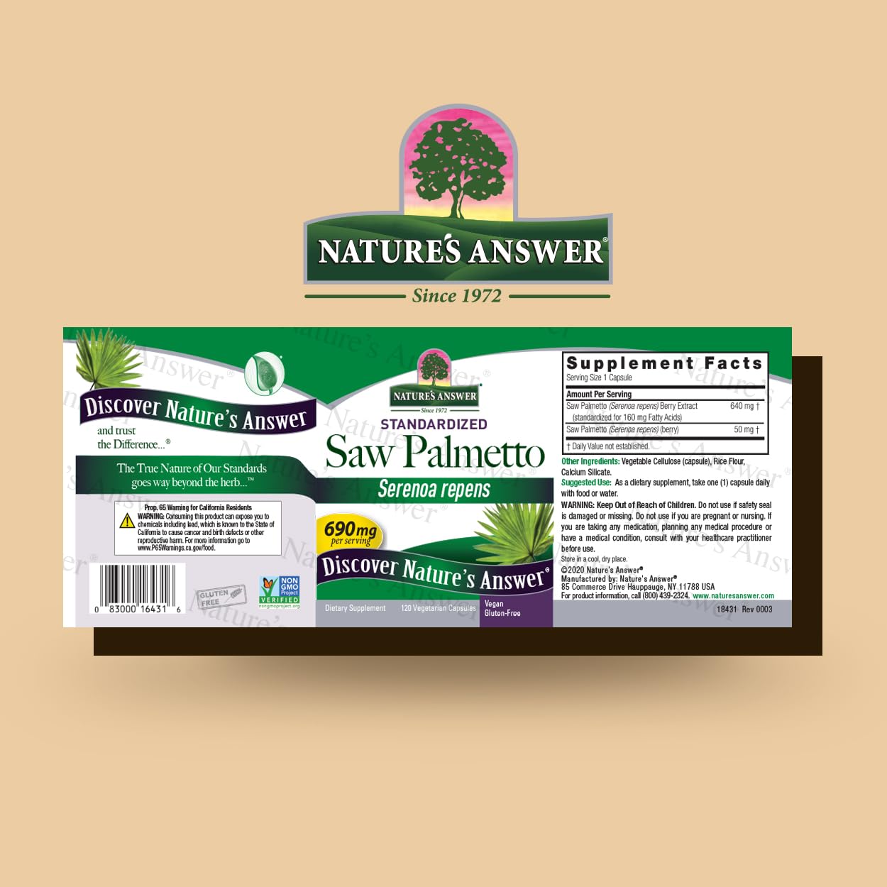 Foto 3 pulgar | Suplemento Nature's Answer Saw Palmetto 690 Mg 120 Cápsulas - Venta Internacional.