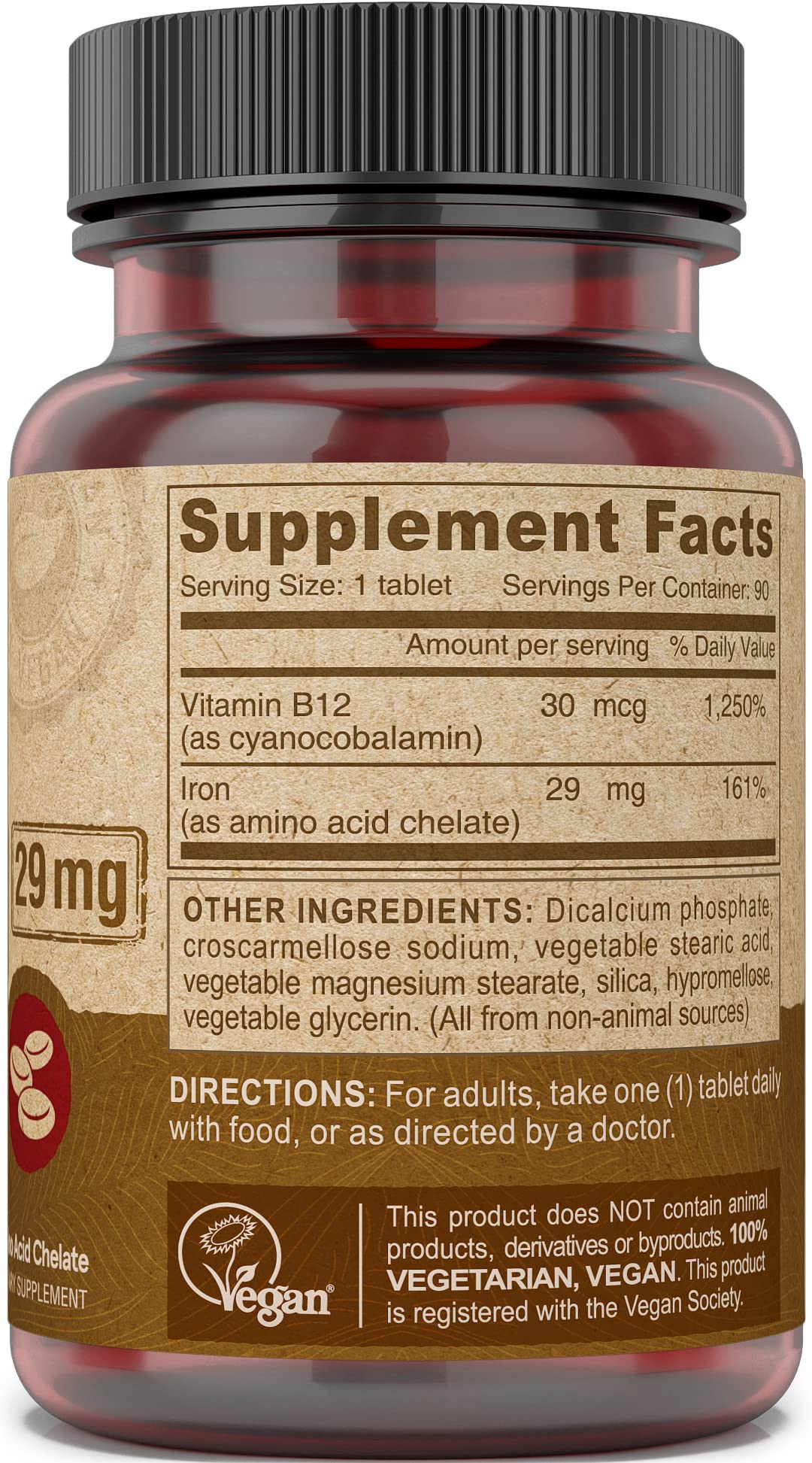 Foto 3 | Suplemento De Hierro Quelado Vegano Deva Nutrition 29 Mg Con Vitamina B-12 - Venta Internacional.