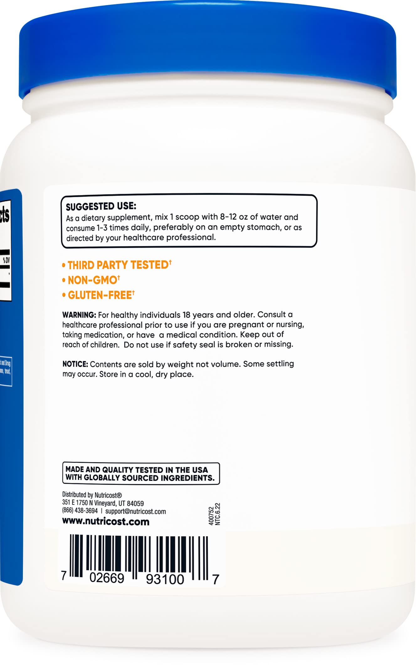 Foto 4 pulgar | Suplemento Nutricost Pure Gaba (ácido Gamma Aminobutírico) En Polvo, 500 G - Venta Internacional.