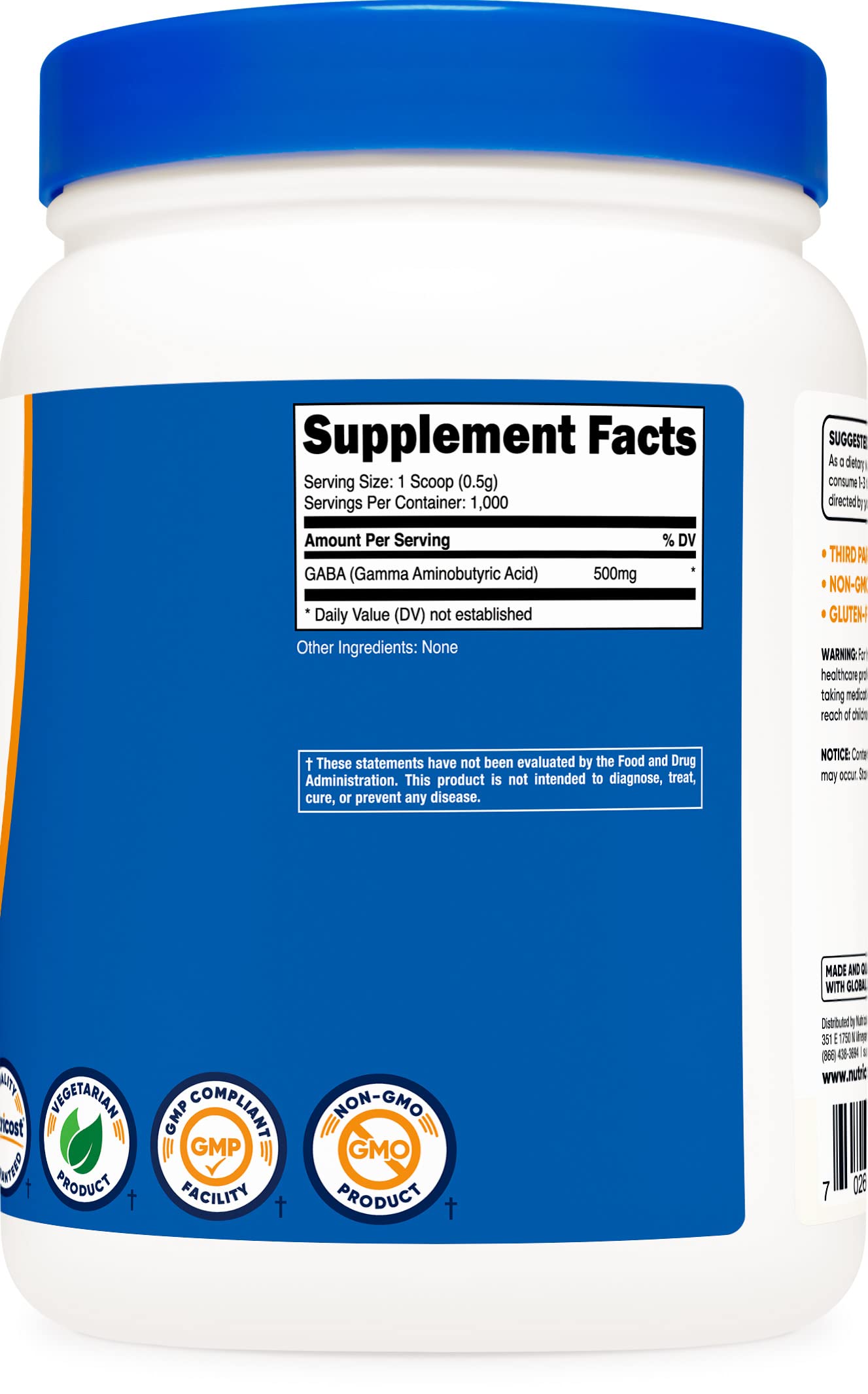 Foto 5 pulgar | Suplemento Nutricost Pure Gaba (ácido Gamma Aminobutírico) En Polvo, 500 G - Venta Internacional.