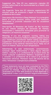 Foto 3 | Suplemento Para Dormir Bio Nutrition Sleep Wellness 60 Cápsulas - Venta Internacional.