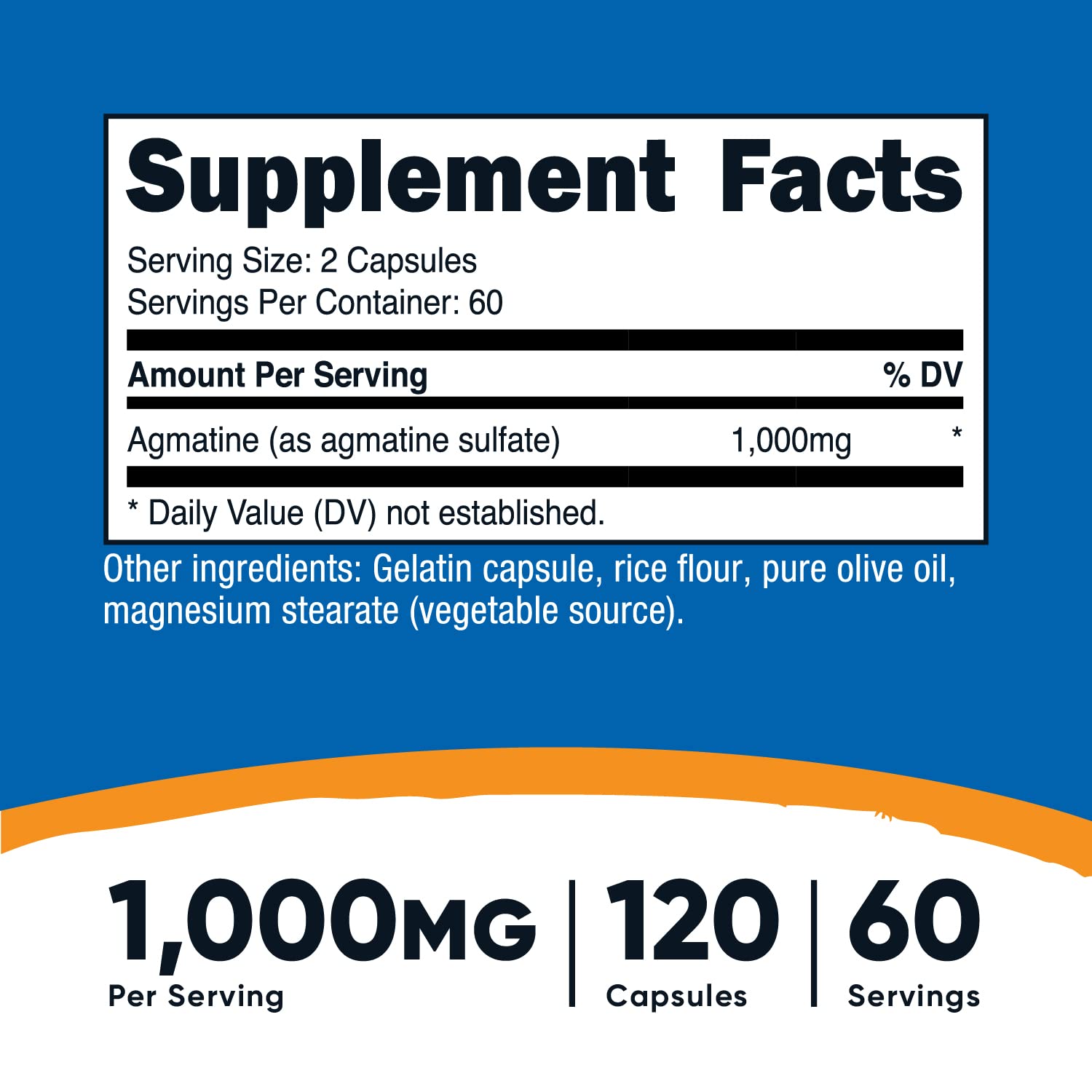Foto 3 pulgar | Suplemento Nutricost Sulfato De Agmatina 1000 Mg 120 Cápsulas - Venta Internacional.