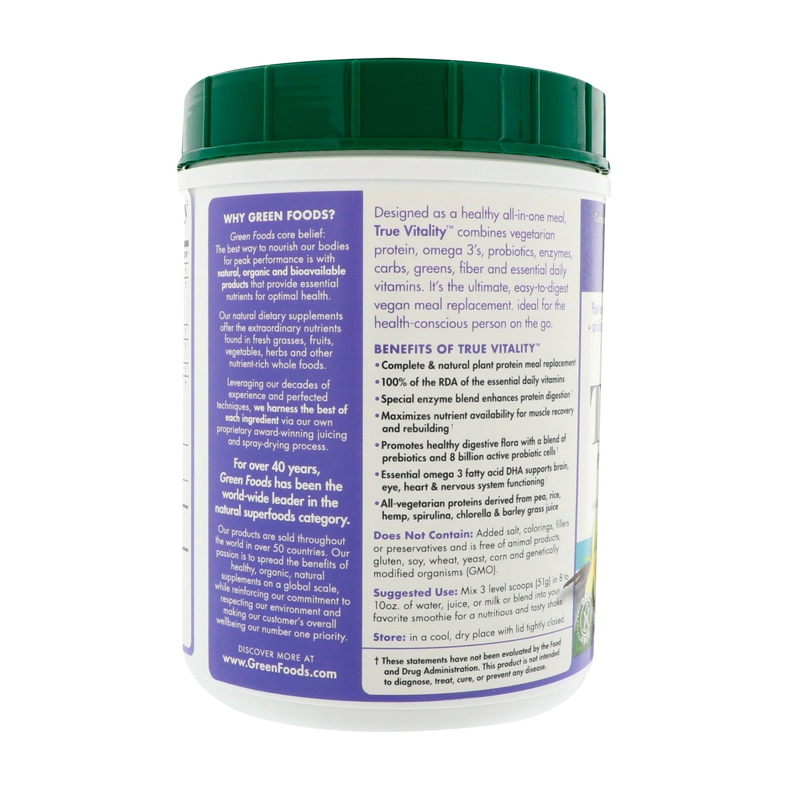 Foto 4 pulgar | Batido De Proteínas Vegetales Green Foods True Vitality Vanilla 750 Ml - Venta Internacional.