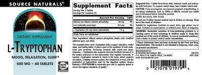 Foto 4 | Suplement Source Naturals L-triptófano 500 Mg - 60 Comprimidos - Venta Internacional.