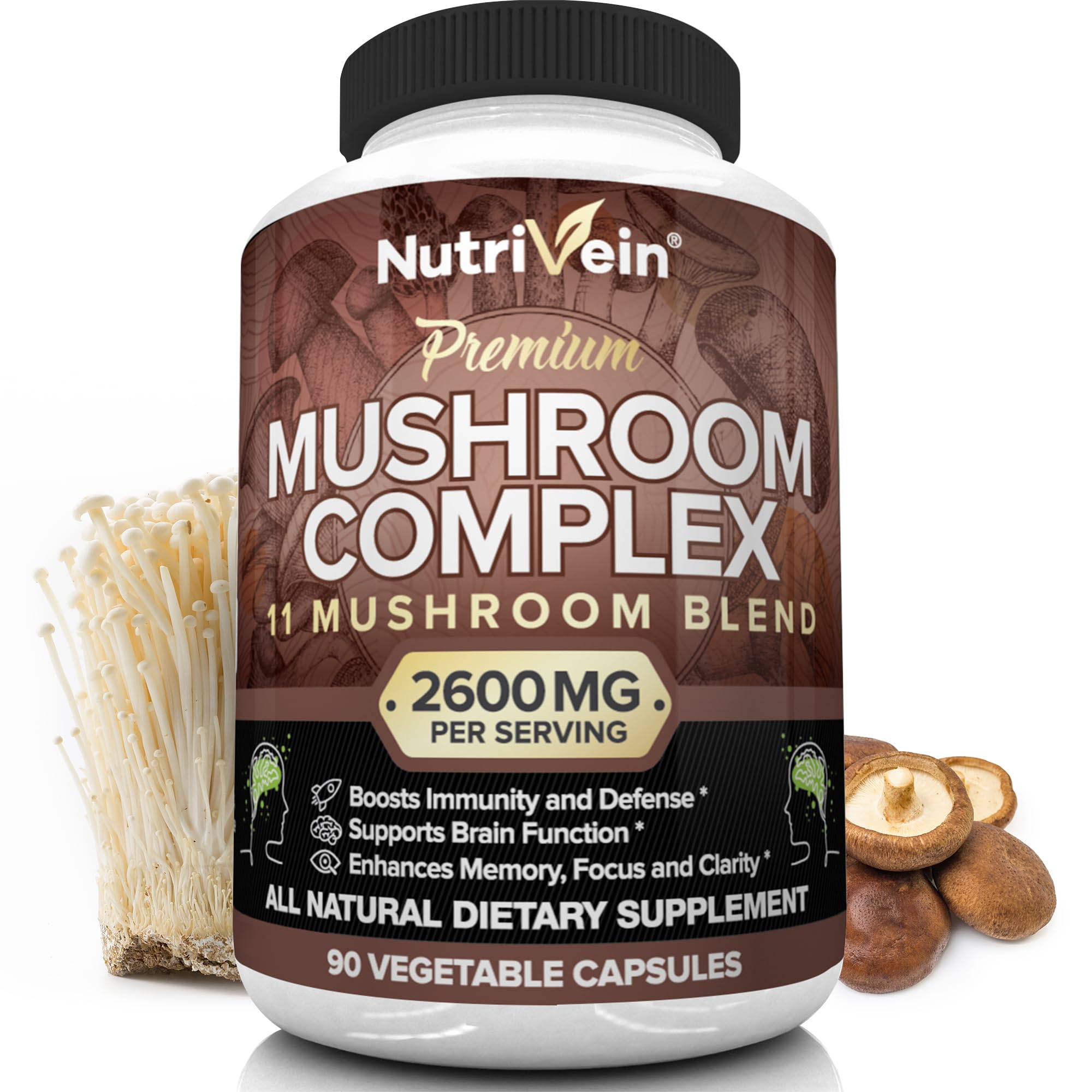 Foto 2 pulgar | Suplemento Nutrivein Mushroom 2600 Mg 90 Cápsulas 11 Hongos - Venta Internacional.