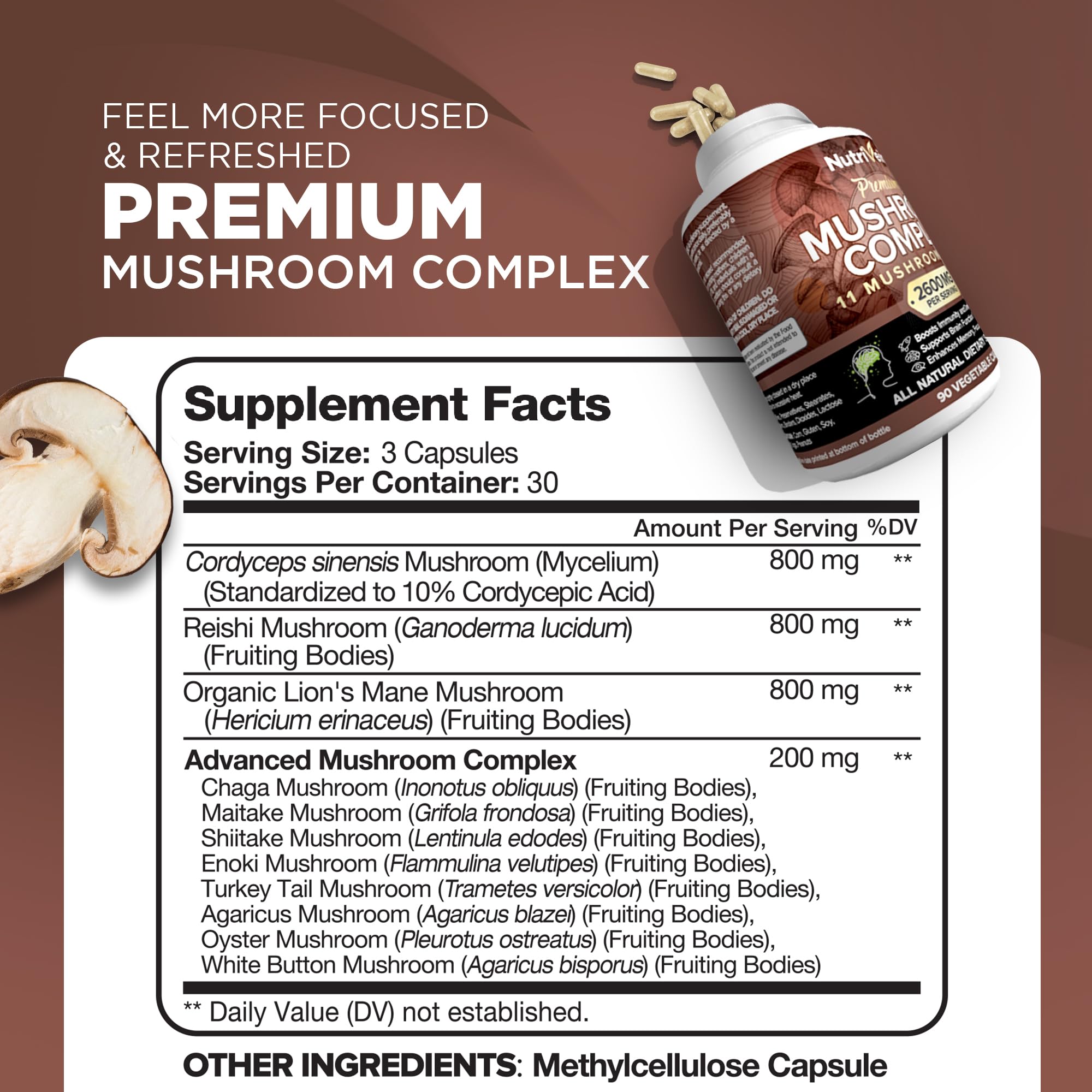 Foto 2 | Suplemento Nutrivein Mushroom 2600 Mg 90 Cápsulas 11 Hongos - Venta Internacional.