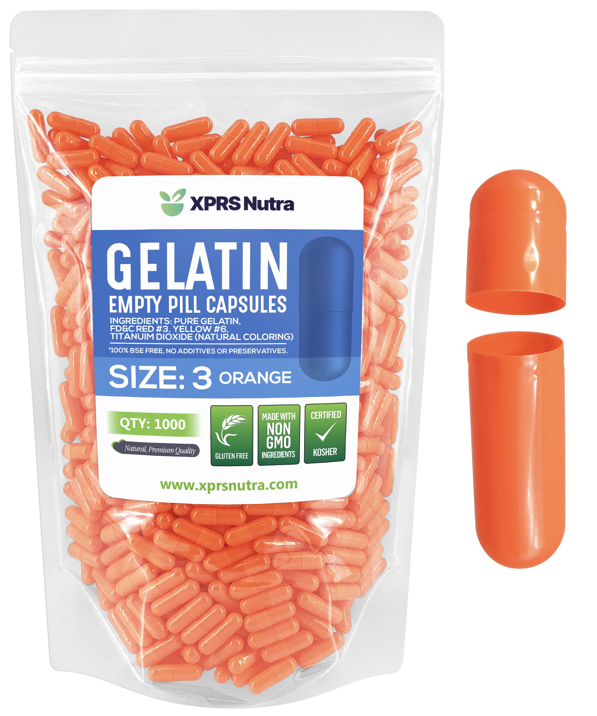 Foto 1 | Cápsulas Vacías Xprs Nutra, Tamaño 3, 1000 Unidades, Gelatina Naranja - Venta Internacional.