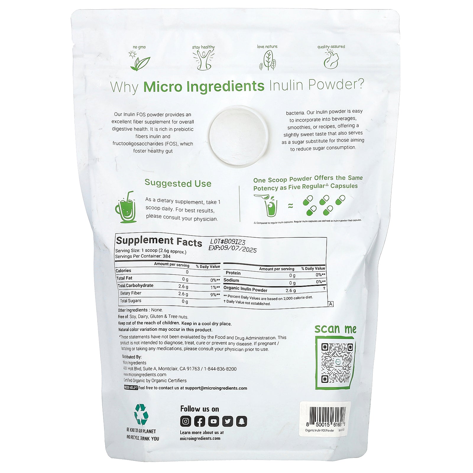 Foto 3 pulgar | Microingredientes De Inulina Orgánica En Polvo 450 G - Venta Internacional.