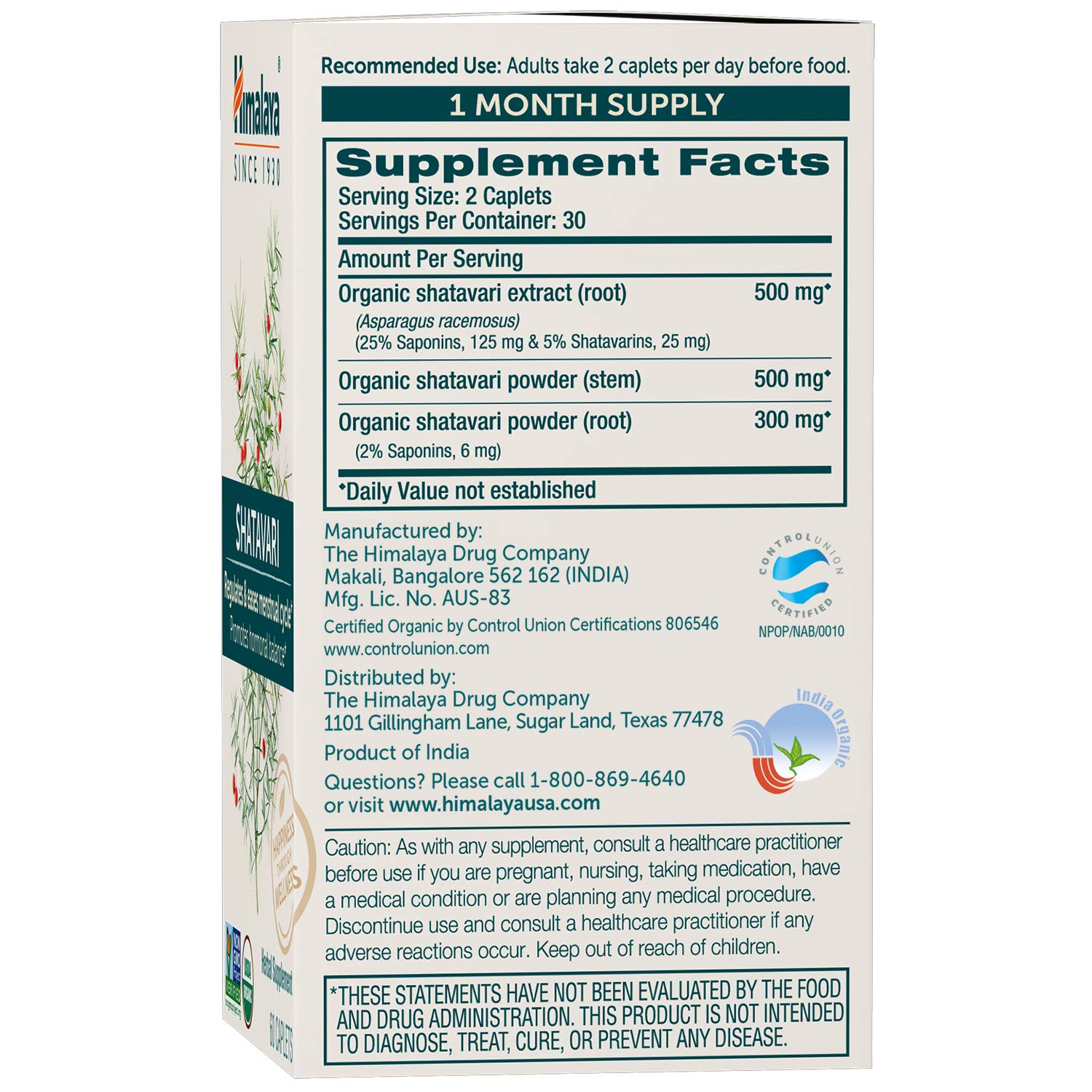 Foto 3 pulgar | Suplemento Himalaya Organic Shatavari 1300 Mg 60 Cápsulas - Venta Internacional.