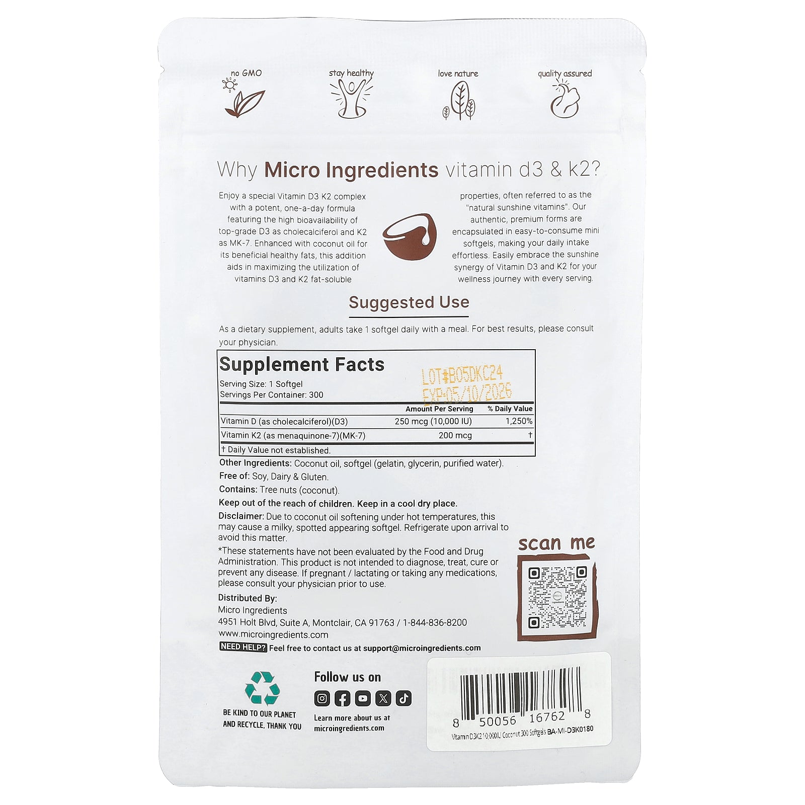 Foto 3 pulgar | Suplemento De Microingredientes Con Vitamina D3 Y K2 300 Cápsulas Blandas - Venta Internacional.