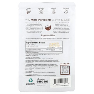 Foto 2 | Suplemento De Microingredientes Con Vitamina D3 Y K2 300 Cápsulas Blandas - Venta Internacional.
