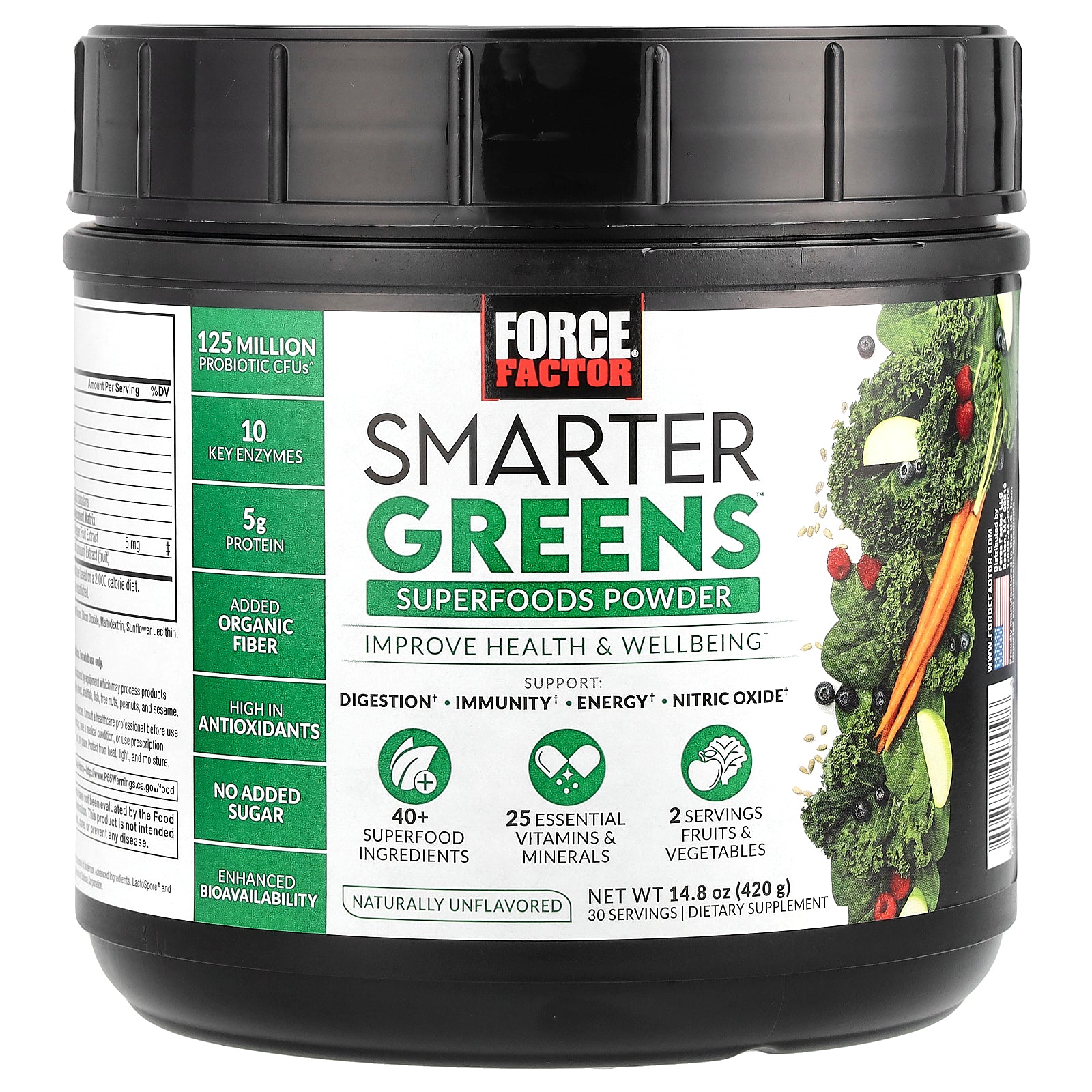Foto 2 pulgar | Superalimento En Polvo Force Factor Smarter Greens 420 G Sin Sabor - Venta Internacional.