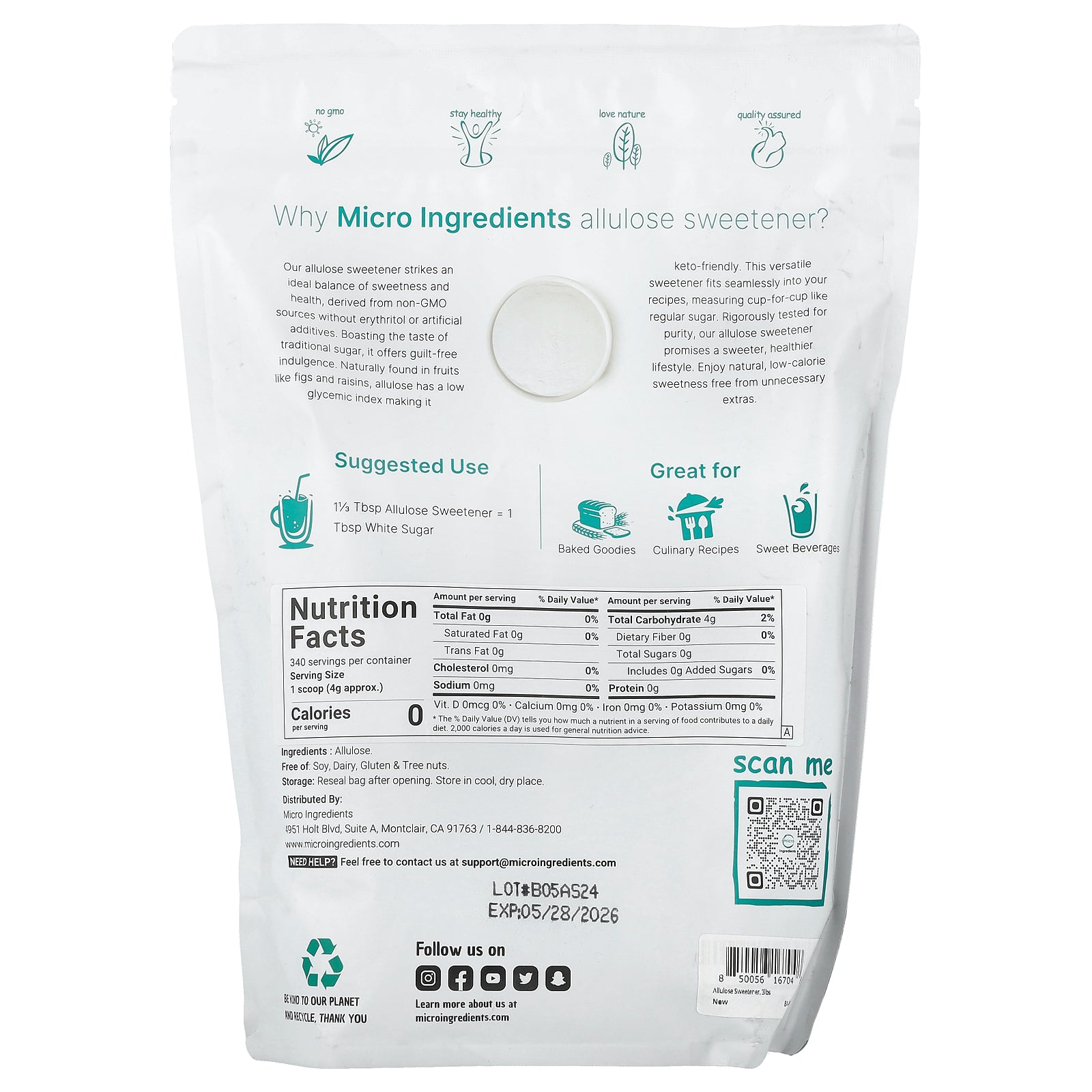 Foto 3 pulgar | Microingredientes Edulcorantes: Alulosa, 1,36 Kg - Venta Internacional.