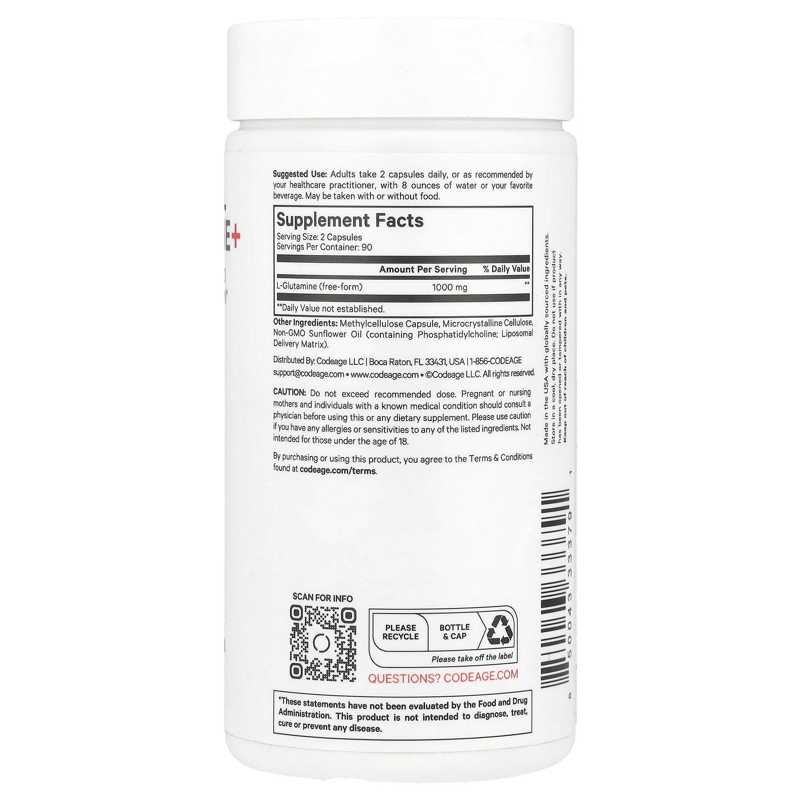 Foto 3 pulgar | Suplemento De L-glutamina Liposomal Codeage+ 180 Cápsulas 500 Mg - Venta Internacional.
