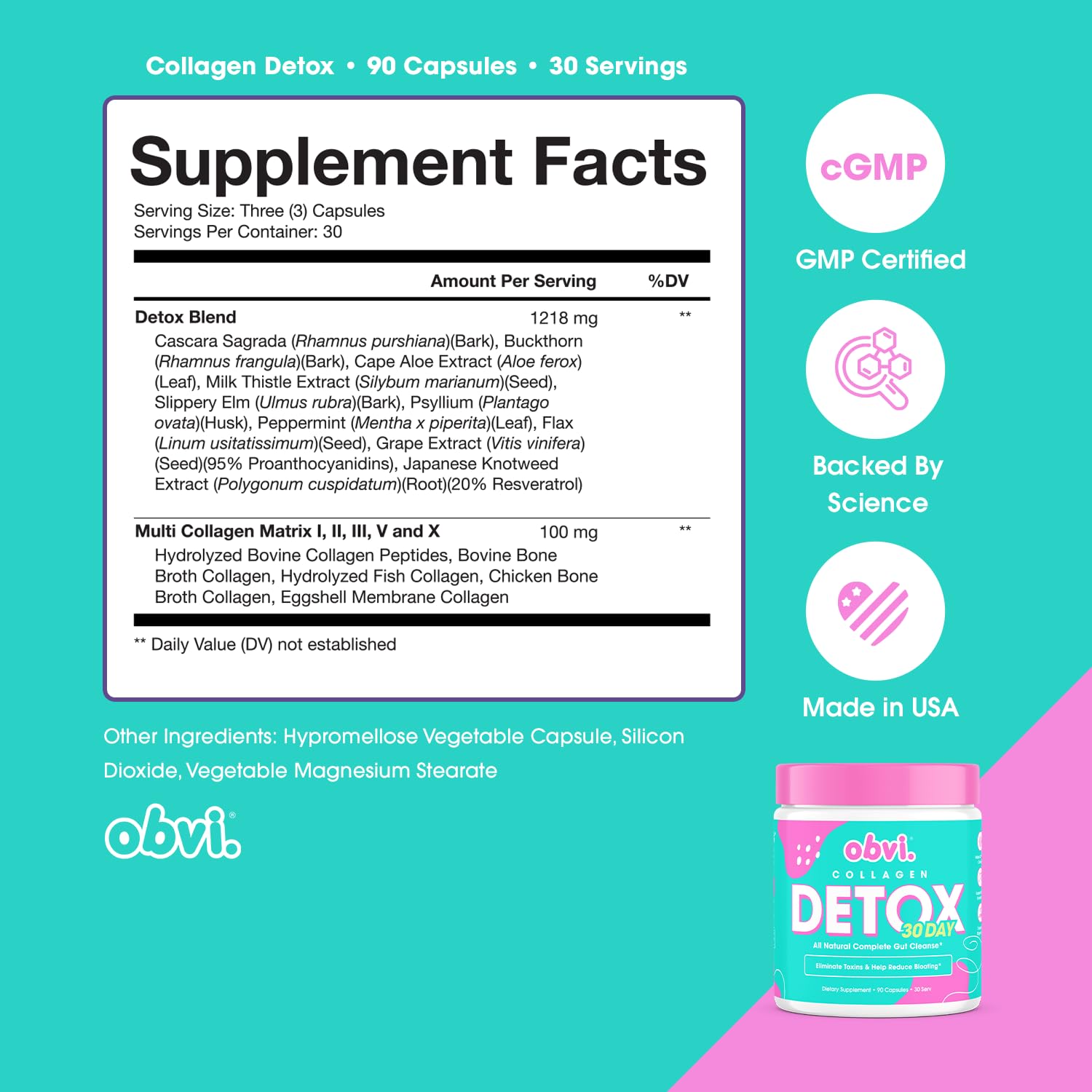 Foto 3 pulgar | Suplemento Obvi Detox Colon Cleanse 90 Cápsulas 30 Porciones - Venta Internacional.