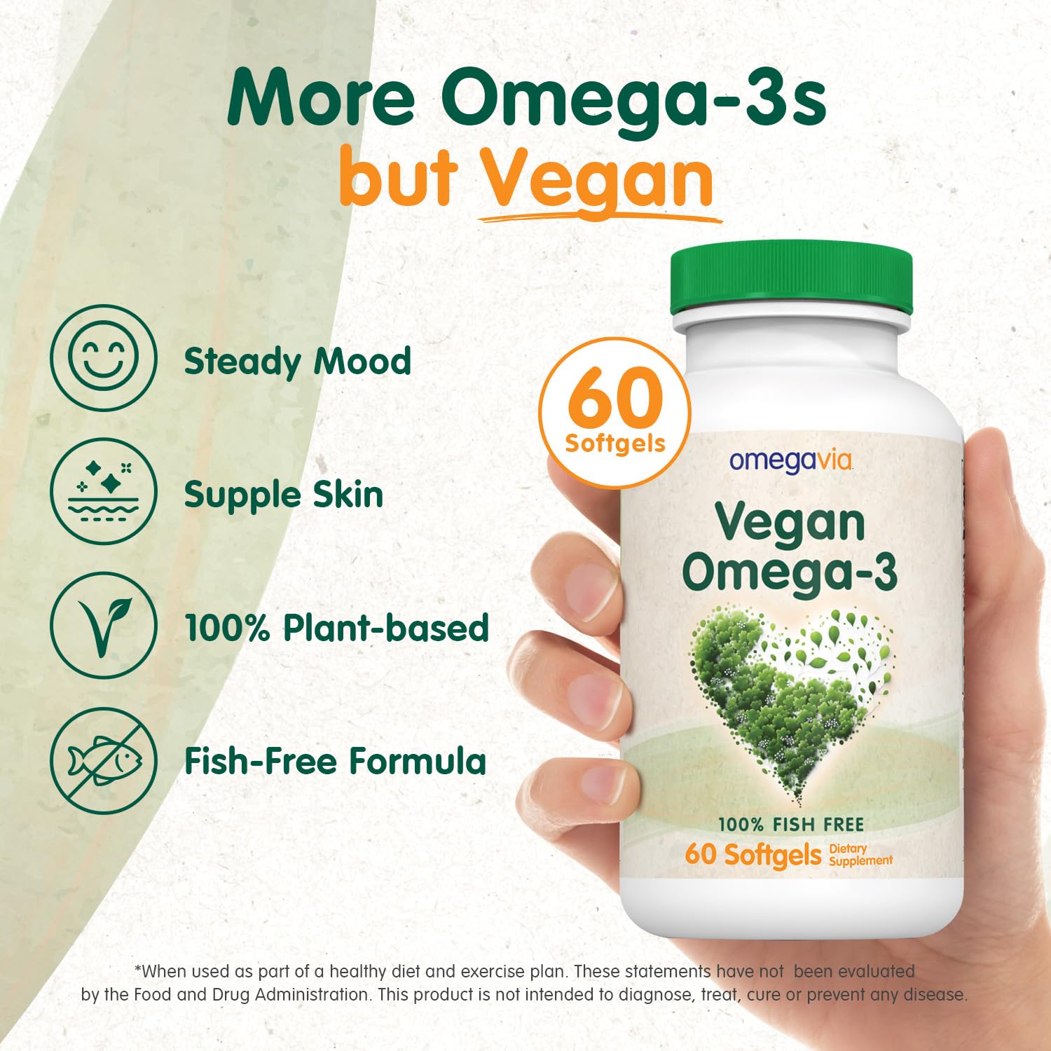 Foto 3 pulgar | Suplemento Omegavia Vegan Omega 3 300 Mg De Dha 60 Cápsulas Blandas - Venta Internacional.