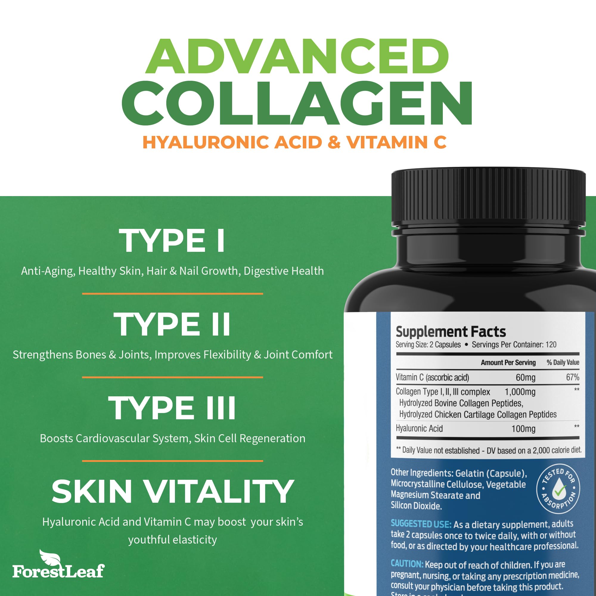 Foto 3 pulgar | Suplementos De Colágeno Forestleaf Multi Collagen 240 Cápsulas - Venta Internacional.
