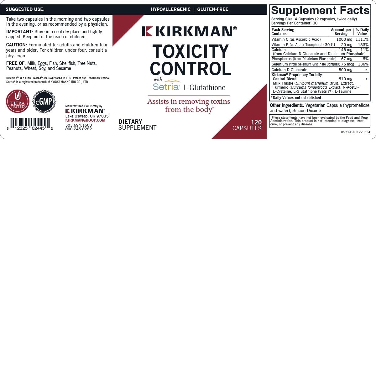 Foto 3 | Suplemento Kirkman Toxicity Control Detox 120 Cápsulas - Venta Internacional.