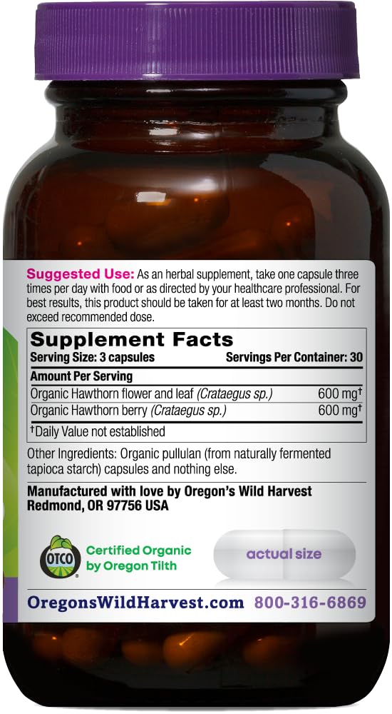 Foto 3 pulgar | Suplemento Oregon Wild Harvest Hawthorn 1200 Mg 90 Cápsulas - Venta Internacional.