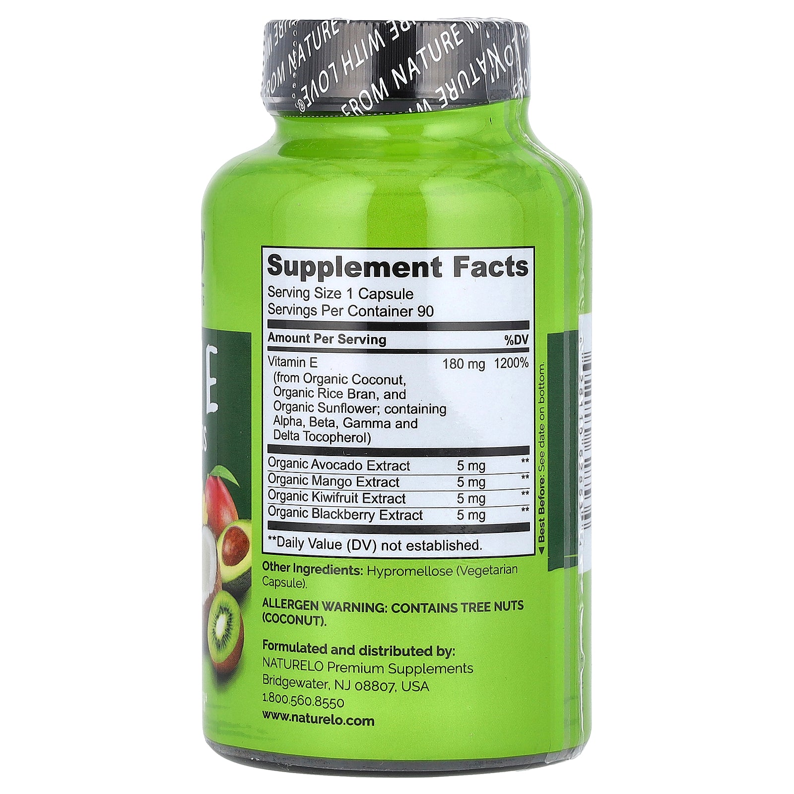 Foto 3 pulgar | Suplemento Naturelo De Vitamina E 180 Mg 90 Cápsulas Vegetarianas - Venta Internacional.