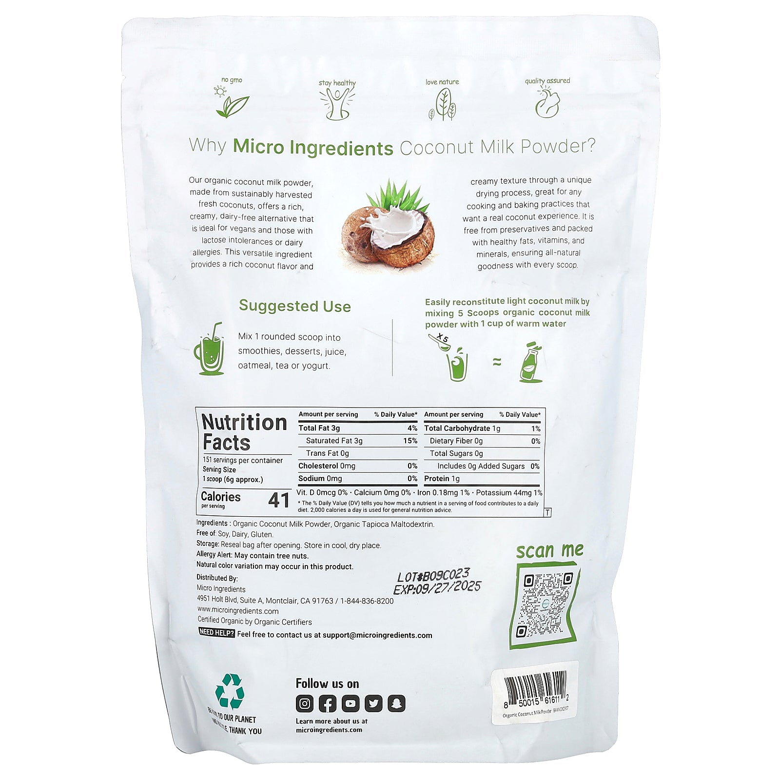 Foto 3 pulgar | Microingredientes De Leche De Coco En Polvo Orgánicos 907 G - Venta Internacional.