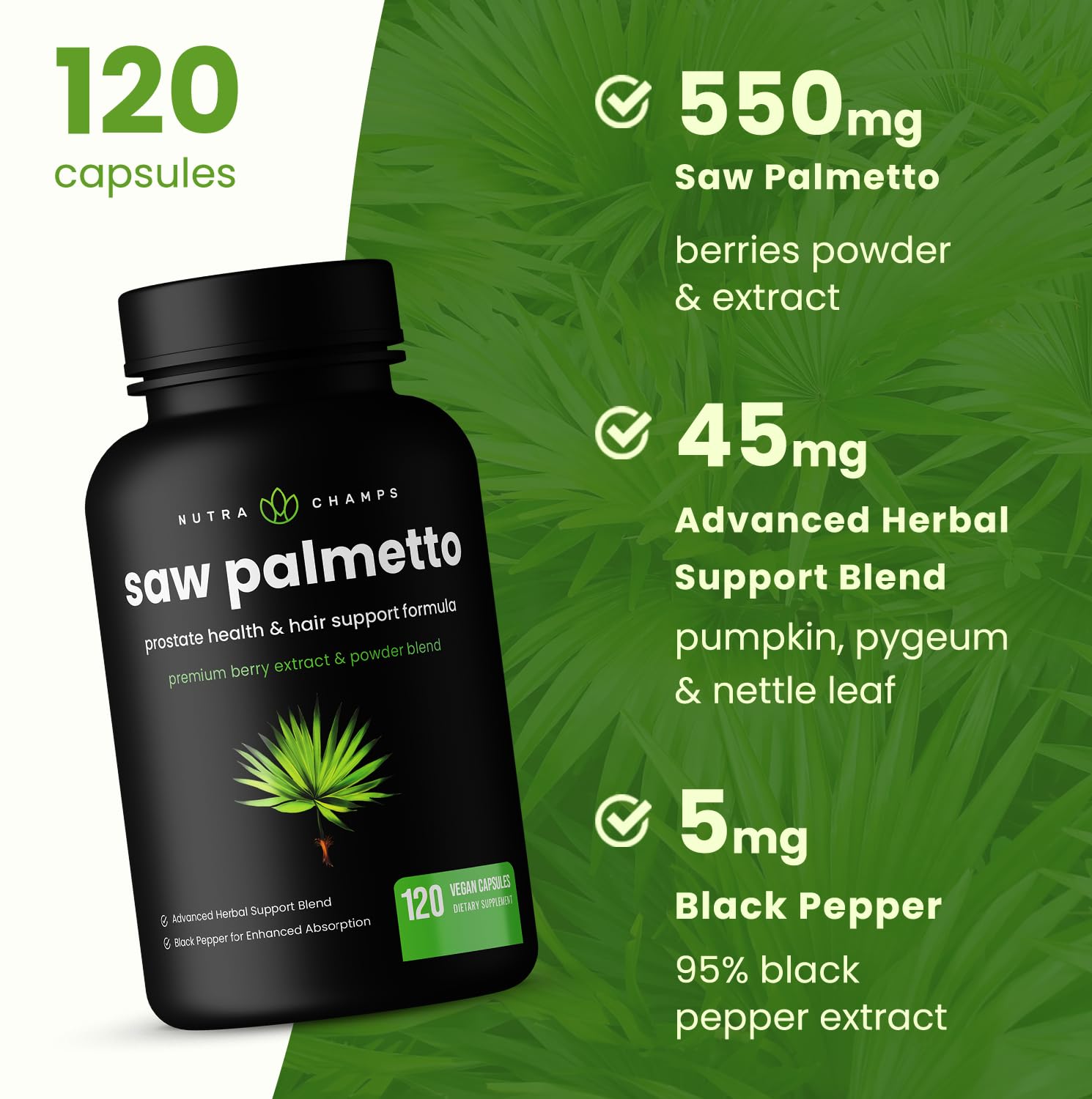 Foto 4 pulgar | Suplemento Nutrachamps Saw Palmetto Prostate Health 600 Mg - Venta Internacional.