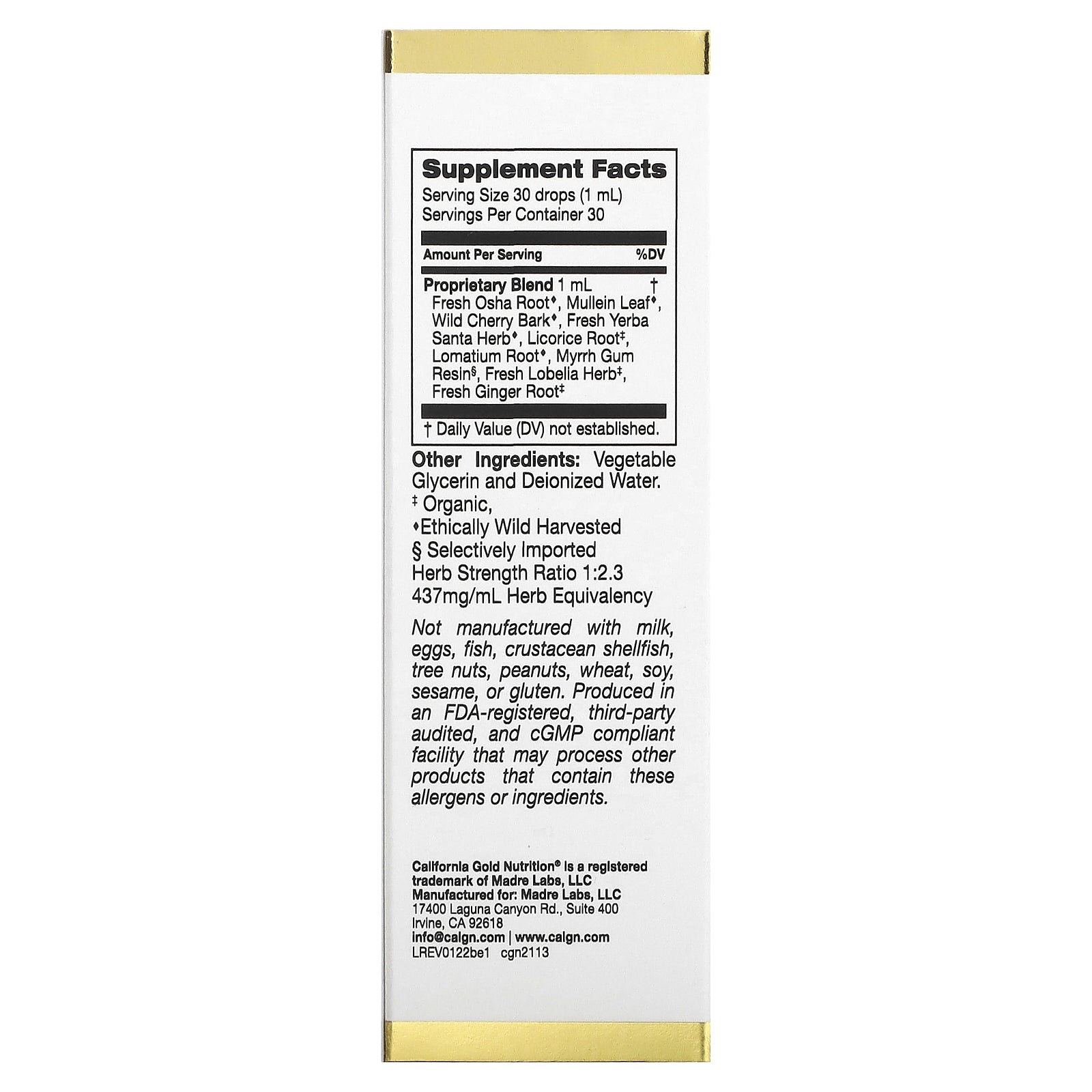 Foto 3 pulgar | Suplemento California Gold Nutrition Bronchial Ease 30 Ml - Venta Internacional.