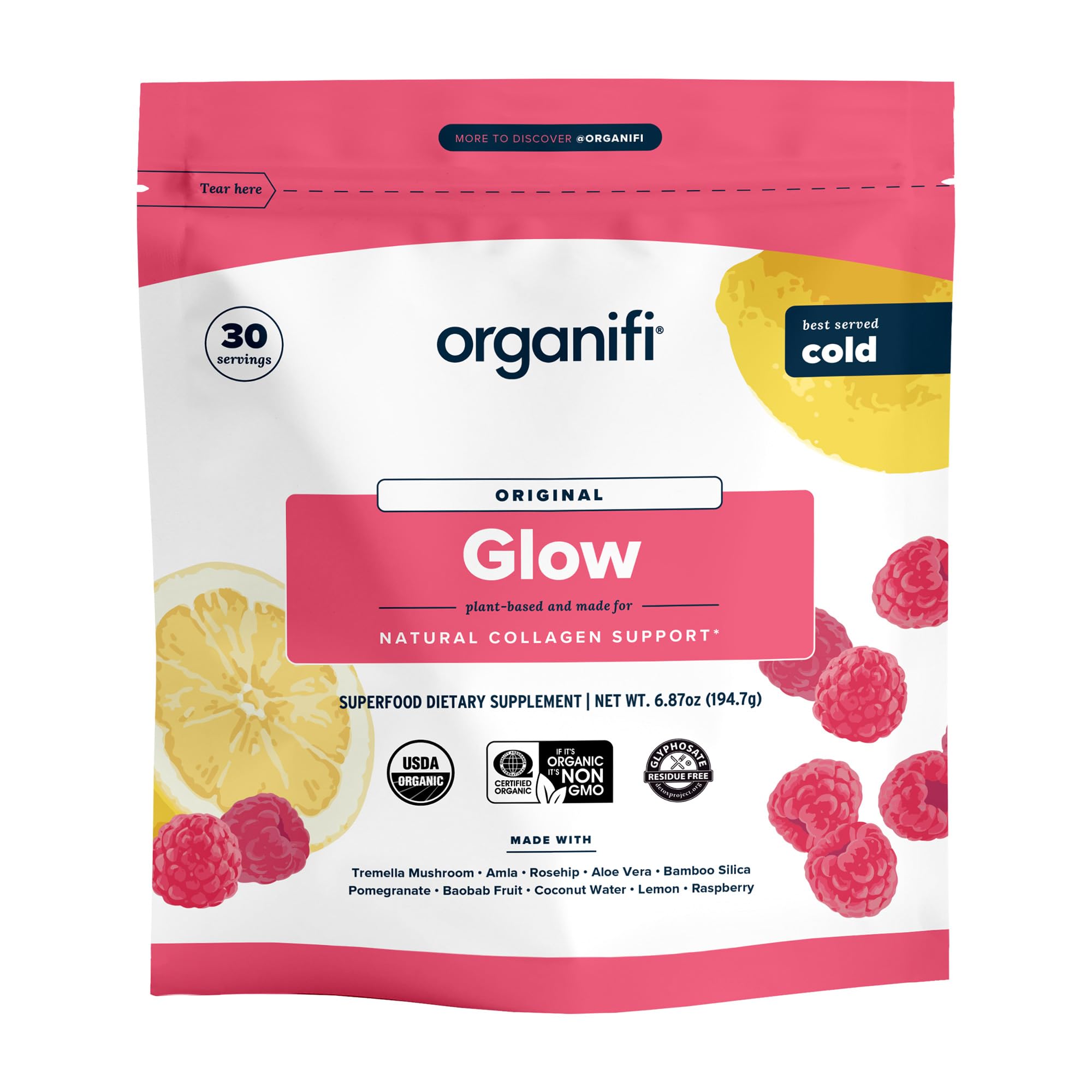 Foto 2 pulgar | Colágeno En Polvo Organifi Glow Vegan Para Mujer 30 Porciones - Venta Internacional.