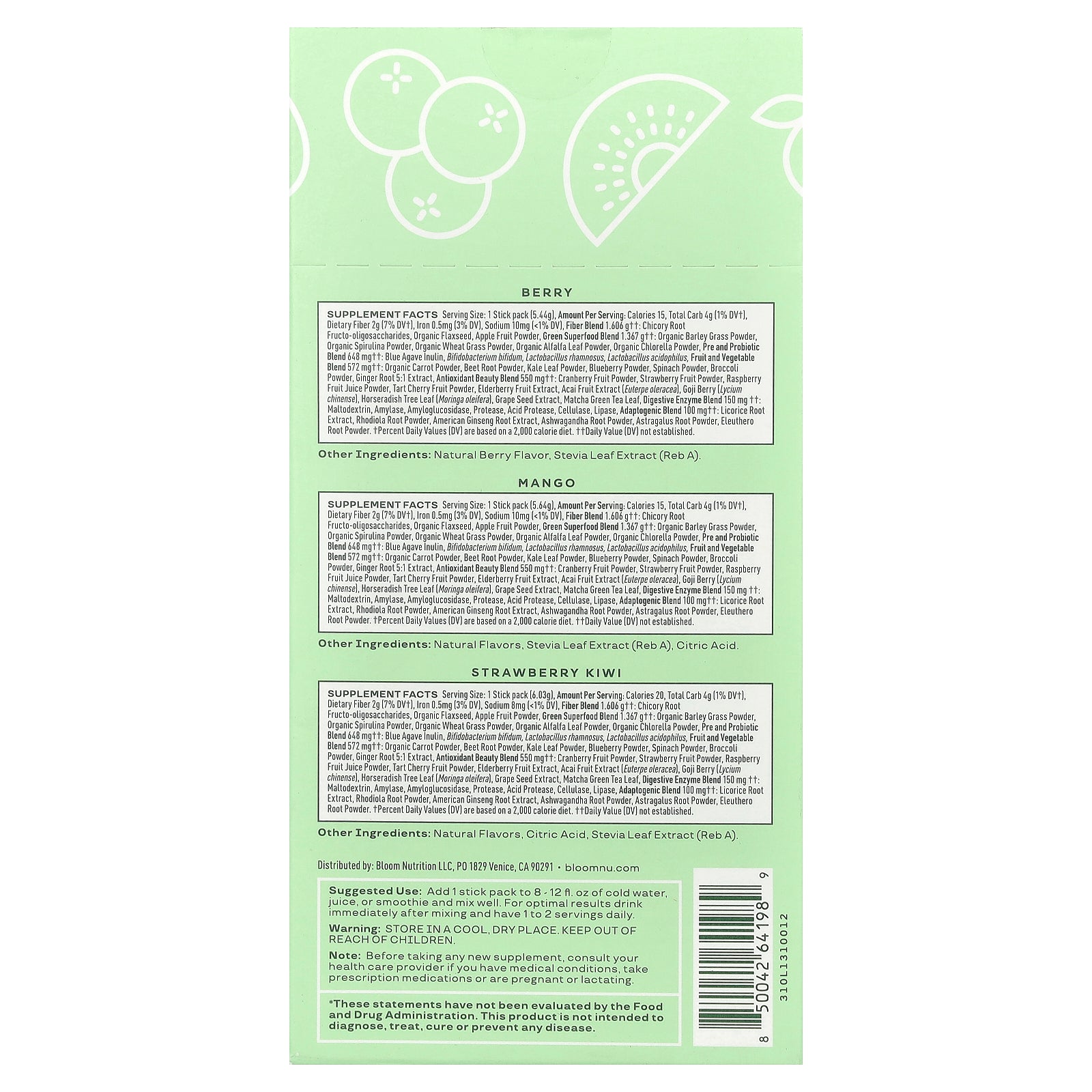Foto 3 pulgar | Paquete Variado Supplement Bloom Greens & Superfoods, 18 X 102,36 G - Venta Internacional.